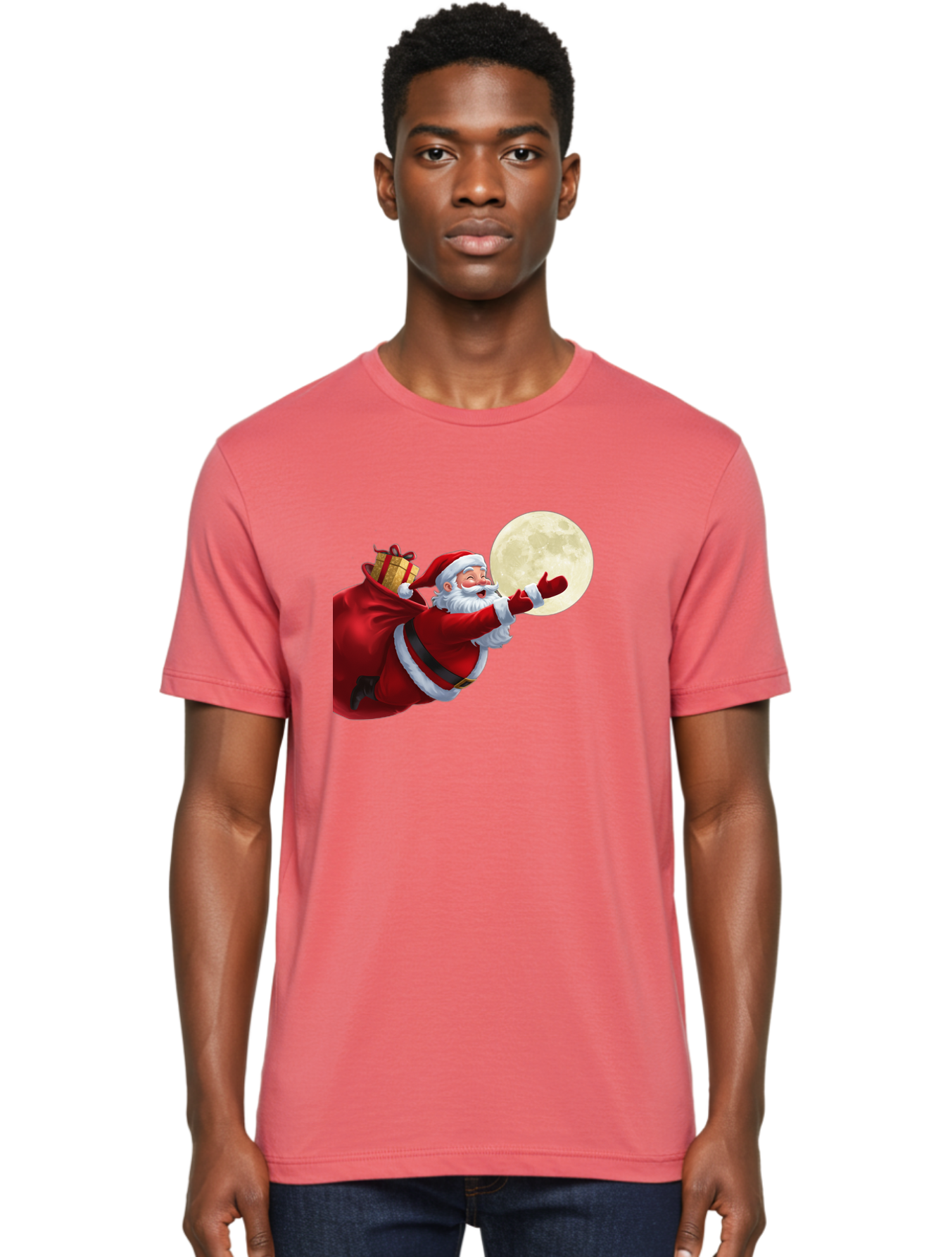 Santa-Claus-2 Men'S Graphic Tee, 100% Cotton, Comfortable Casual Summer Wear, Machine Washable, Santa Claus, Gift Bag, Full Moon, Holiday Season, Christmas Magic, Jolly Old Elf, Festive Atmosphere, Red Suit, White Beard Bac392 28