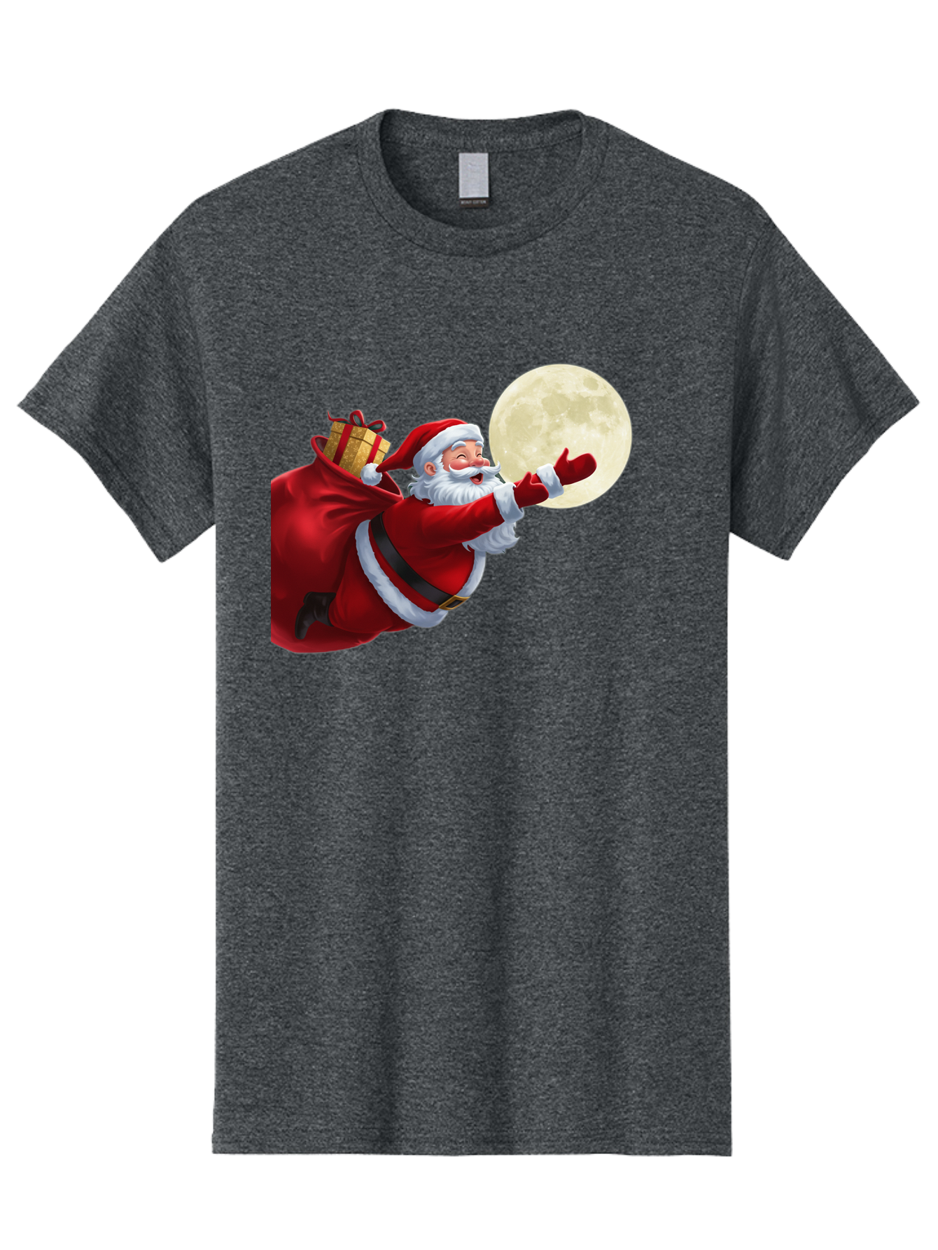 Santa-Claus-2 Men'S Graphic Tee, 100% Cotton, Comfortable Casual Summer Wear, Machine Washable, Santa Claus, Gift Bag, Full Moon, Holiday Season, Christmas Magic, Jolly Old Elf, Festive Atmosphere, Red Suit, White Beard Bac392