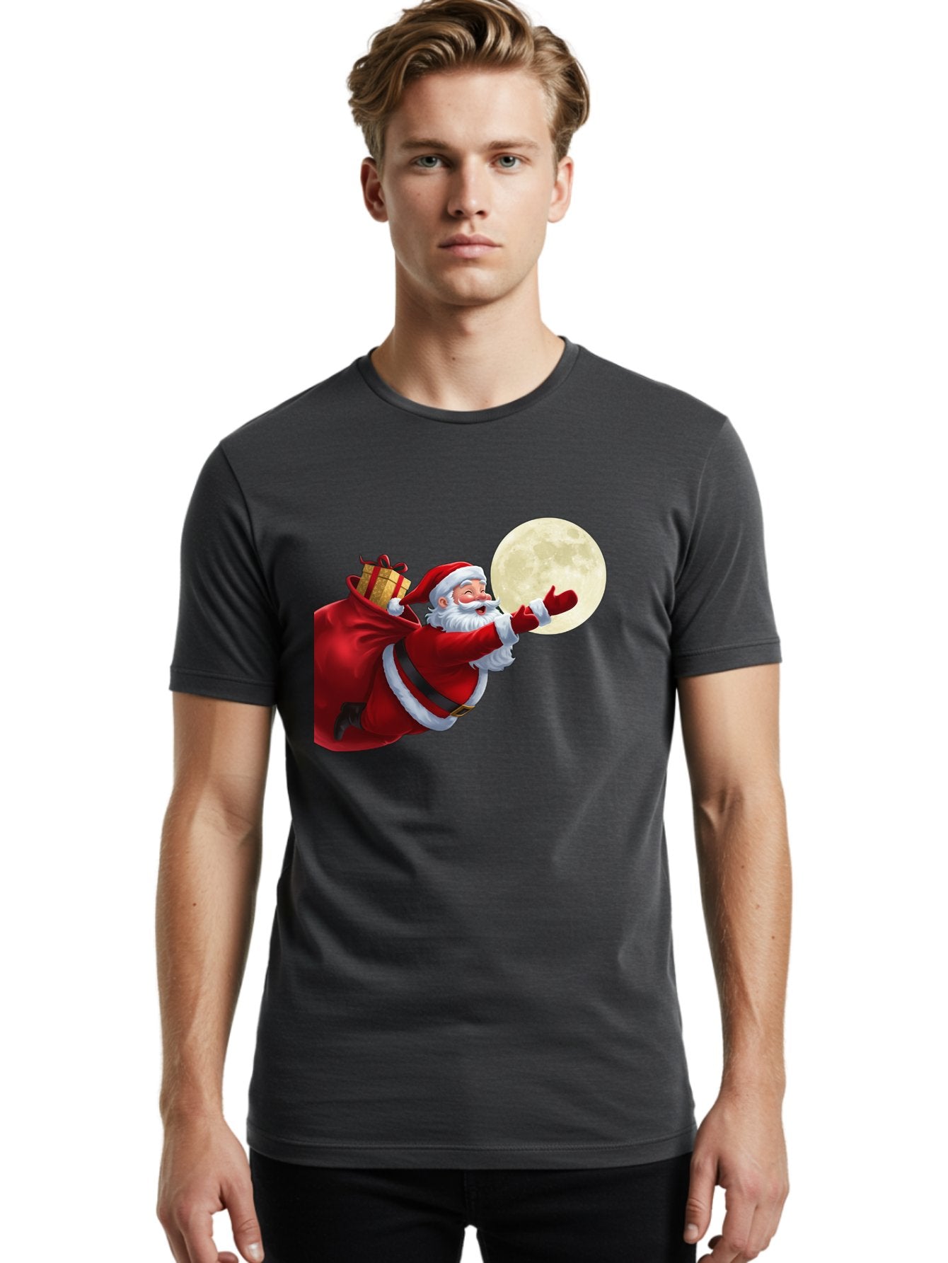 Santa-Claus-2 Men'S Graphic Tee, 100% Cotton, Comfortable Casual Summer Wear, Machine Washable, Santa Claus, Gift Bag, Full Moon, Holiday Season, Christmas Magic, Jolly Old Elf, Festive Atmosphere, Red Suit, White Beard Bac392 30