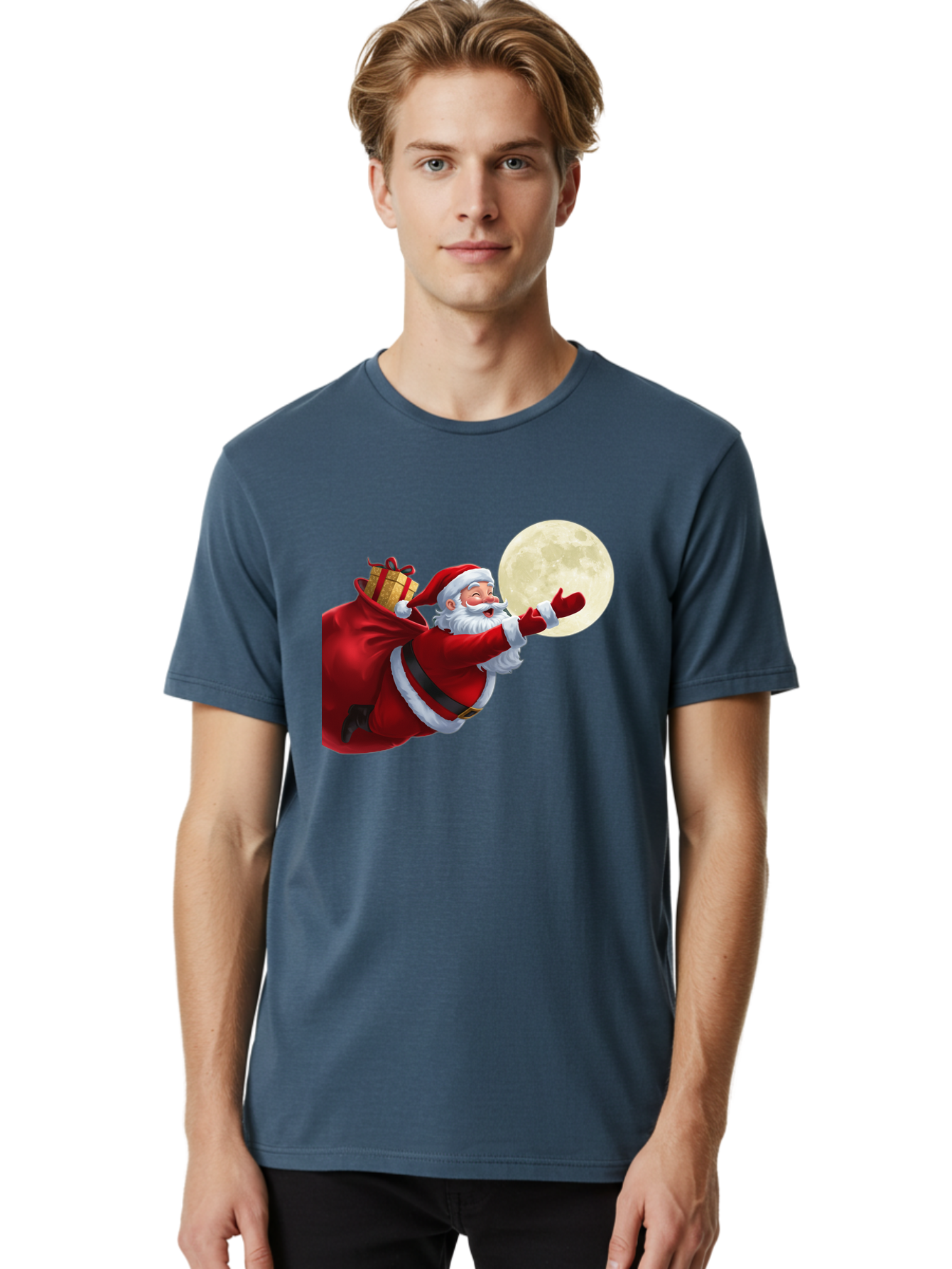 Santa-Claus-2 Men'S Graphic Tee, 100% Cotton, Comfortable Casual Summer Wear, Machine Washable, Santa Claus, Gift Bag, Full Moon, Holiday Season, Christmas Magic, Jolly Old Elf, Festive Atmosphere, Red Suit, White Beard Bac392 20