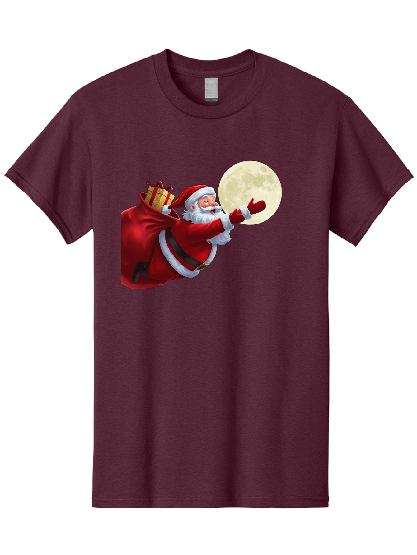Santa-Claus-2 Men'S Graphic Tee, 100% Cotton, Comfortable Casual Summer Wear, Machine Washable, Santa Claus, Gift Bag, Full Moon, Holiday Season, Christmas Magic, Jolly Old Elf, Festive Atmosphere, Red Suit, White Beard Bac392