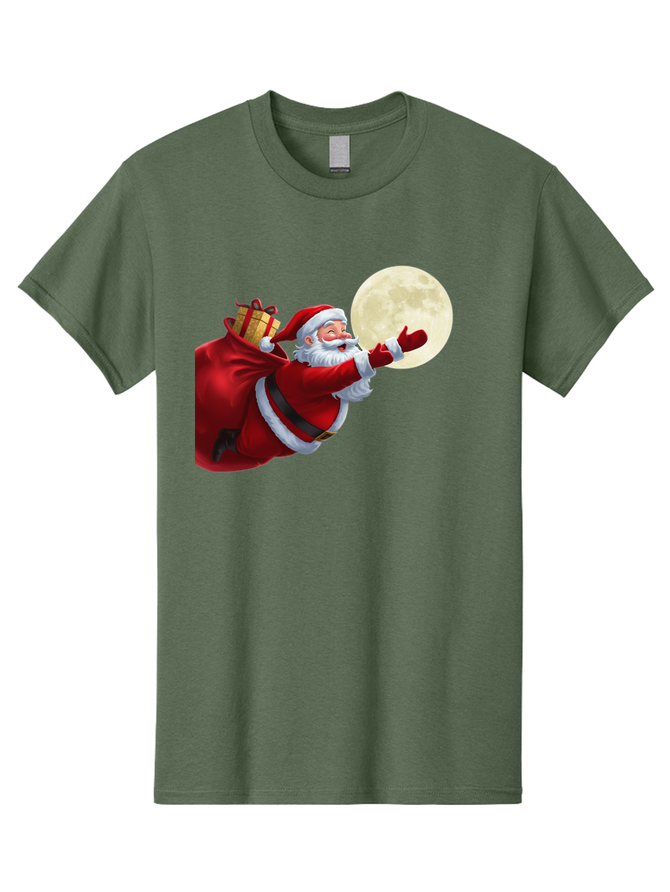 Santa-Claus-2 Men'S Graphic Tee, 100% Cotton, Comfortable Casual Summer Wear, Machine Washable, Santa Claus, Gift Bag, Full Moon, Holiday Season, Christmas Magic, Jolly Old Elf, Festive Atmosphere, Red Suit, White Beard Bac392