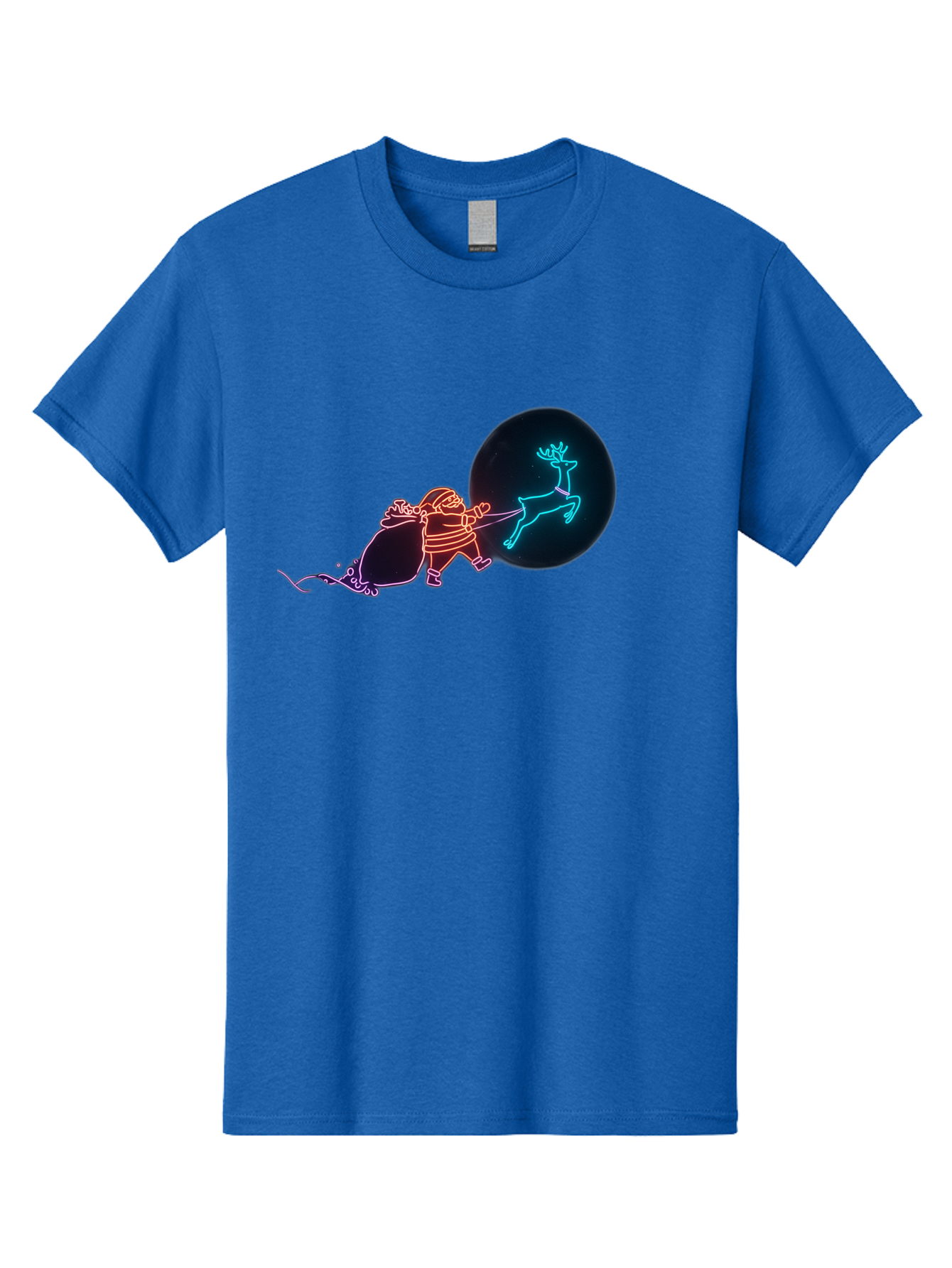 Santa-Claus-Reindeer Men'S Graphic Tee, 100% Cotton, Comfortable Casual Summer Wear, Machine Washable, Santa Claus Pulling Reindeer, Christmas Magic, Holiday Cheer, Neon Lights, Festive Scene, Jolly Old Elf, Christmas Gift, Holiday Season Bac393 10