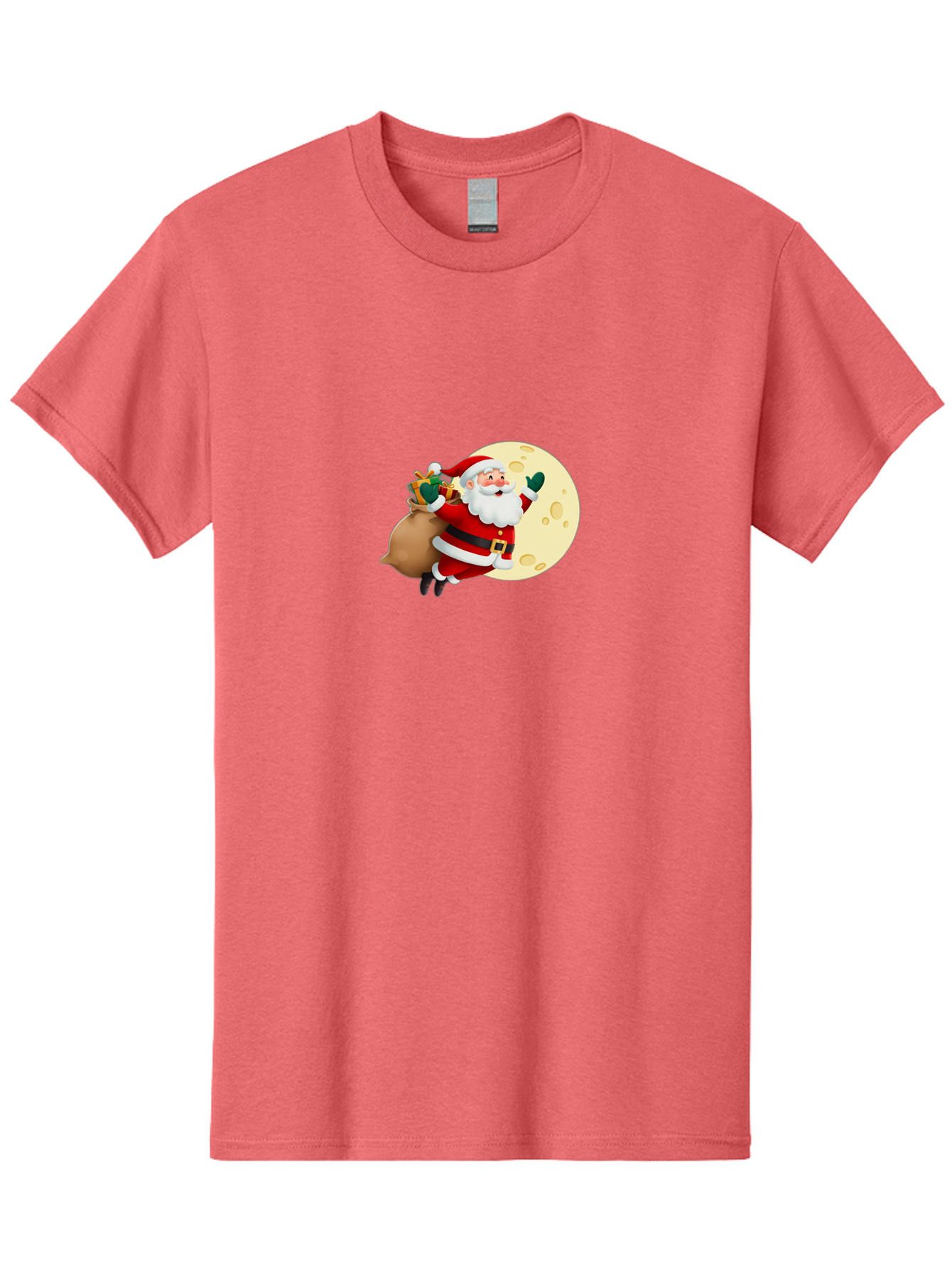 Santa-Claus Men'S Graphic Tee, 100% Cotton, Comfortable Casual Summer Wear, Machine Washable, Santa Claus Flying, Full Moon, Christmas Gifts, Festive Season, Holiday Cheer, Jolly Old Man, Sack Of Toys, Waving Hand, Joyful Atmosphere, Bac394 7