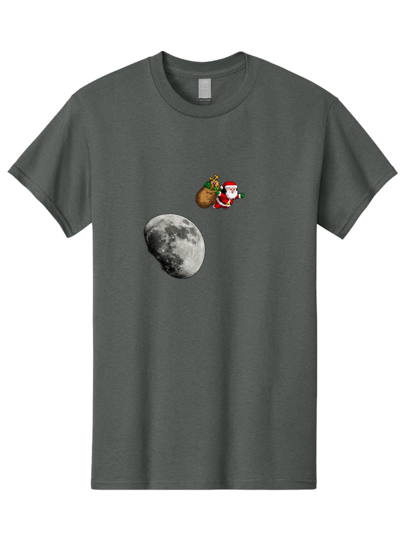 Santa-Moon Men'S Graphic Tee, 100% Cotton, Comfortable Casual Summer Wear, Machine Washable, Santa Claus Flying With Sack, Christmas Gifts, Holiday Season, Festive Atmosphere, Moonlit Night, Jolly Old Saint Nick Bac395