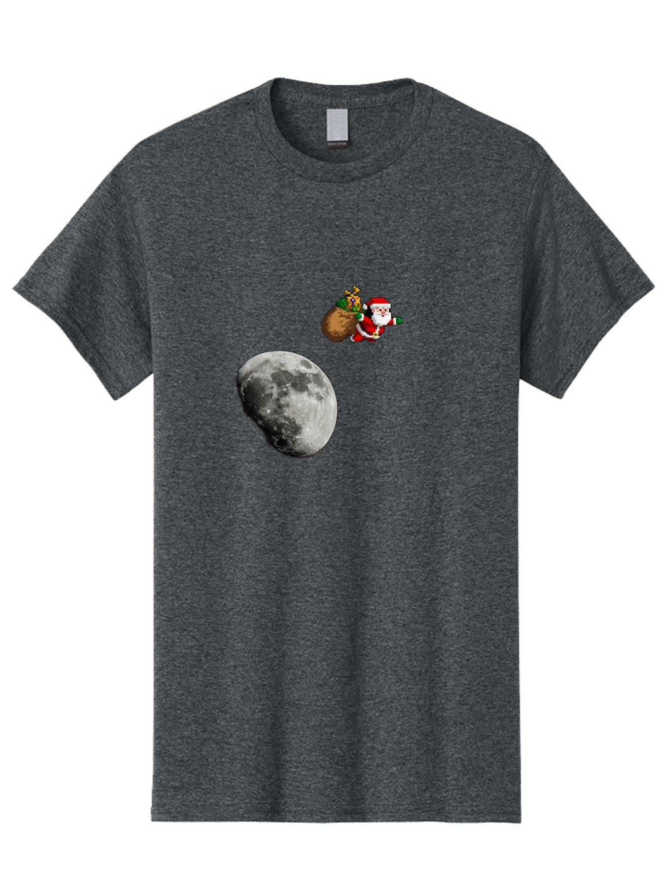 Santa-Moon Men'S Graphic Tee, 100% Cotton, Comfortable Casual Summer Wear, Machine Washable, Santa Claus Flying With Sack, Christmas Gifts, Holiday Season, Festive Atmosphere, Moonlit Night, Jolly Old Saint Nick Bac395
