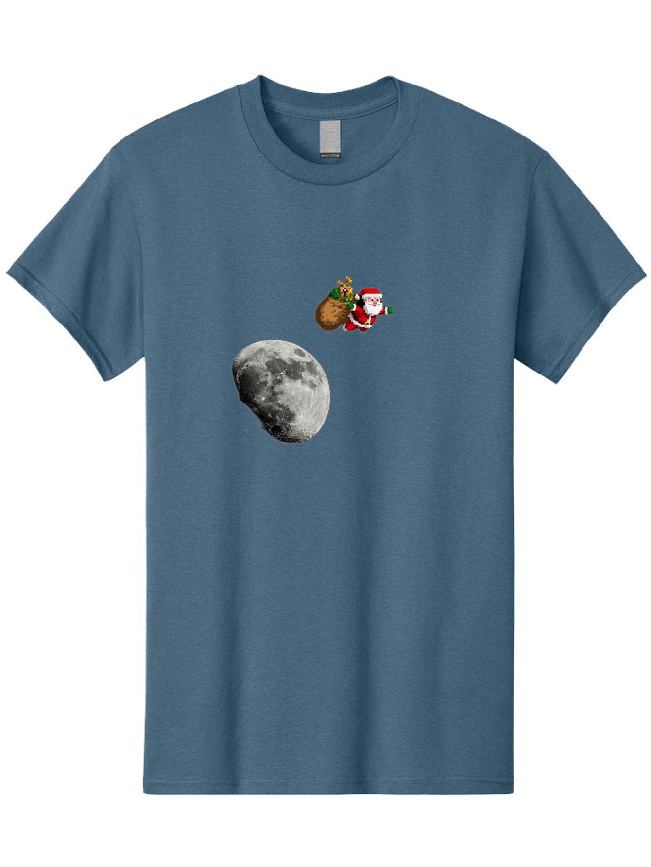 Santa-Moon Men'S Graphic Tee, 100% Cotton, Comfortable Casual Summer Wear, Machine Washable, Santa Claus Flying With Sack, Christmas Gifts, Holiday Season, Festive Atmosphere, Moonlit Night, Jolly Old Saint Nick Bac395