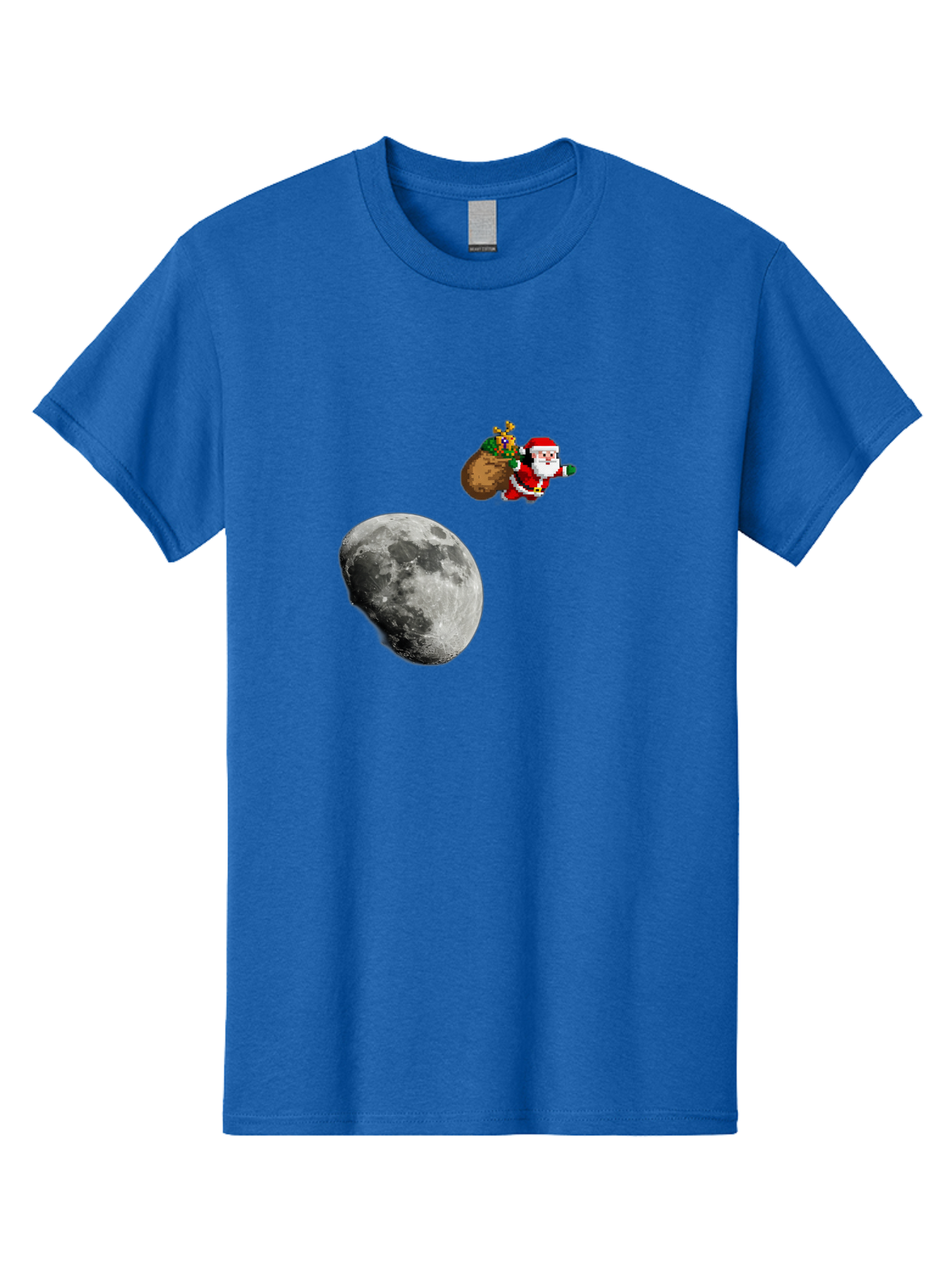 Santa-Moon Men'S Graphic Tee, 100% Cotton, Comfortable Casual Summer Wear, Machine Washable, Santa Claus Flying With Sack, Christmas Gifts, Holiday Season, Festive Atmosphere, Moonlit Night, Jolly Old Saint Nick Bac395