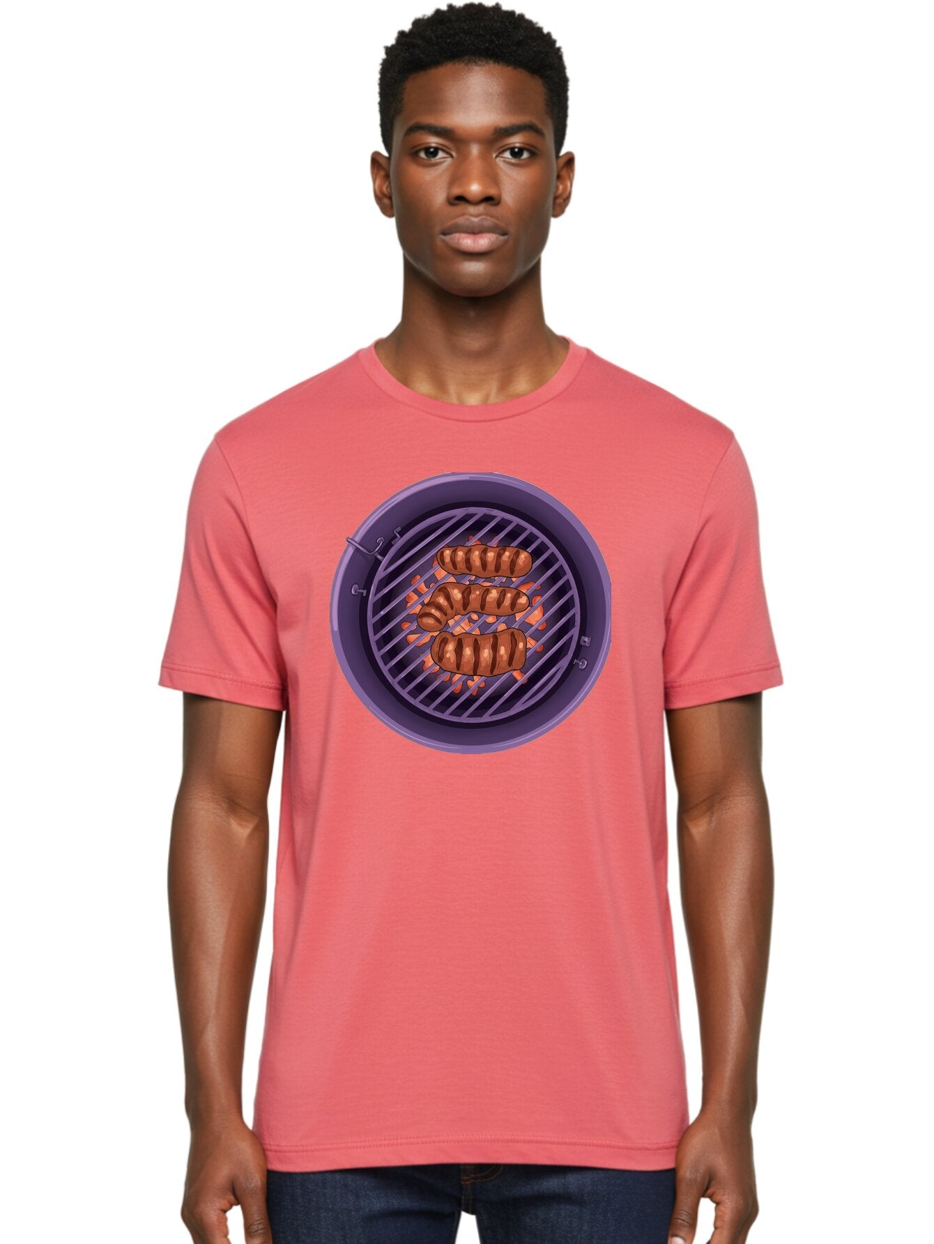 Sausages-On-Grill Men'S Graphic Tee, 100% Cotton, Comfortable Casual Summer Wear, Machine Washable, Sausages On Barbecue Grill, Grilled Sausages, Barbecue Cooking, Outdoor Cooking, Summer Food, Grilled Food, Food On Grill, Barbecue Grill Bac398 17