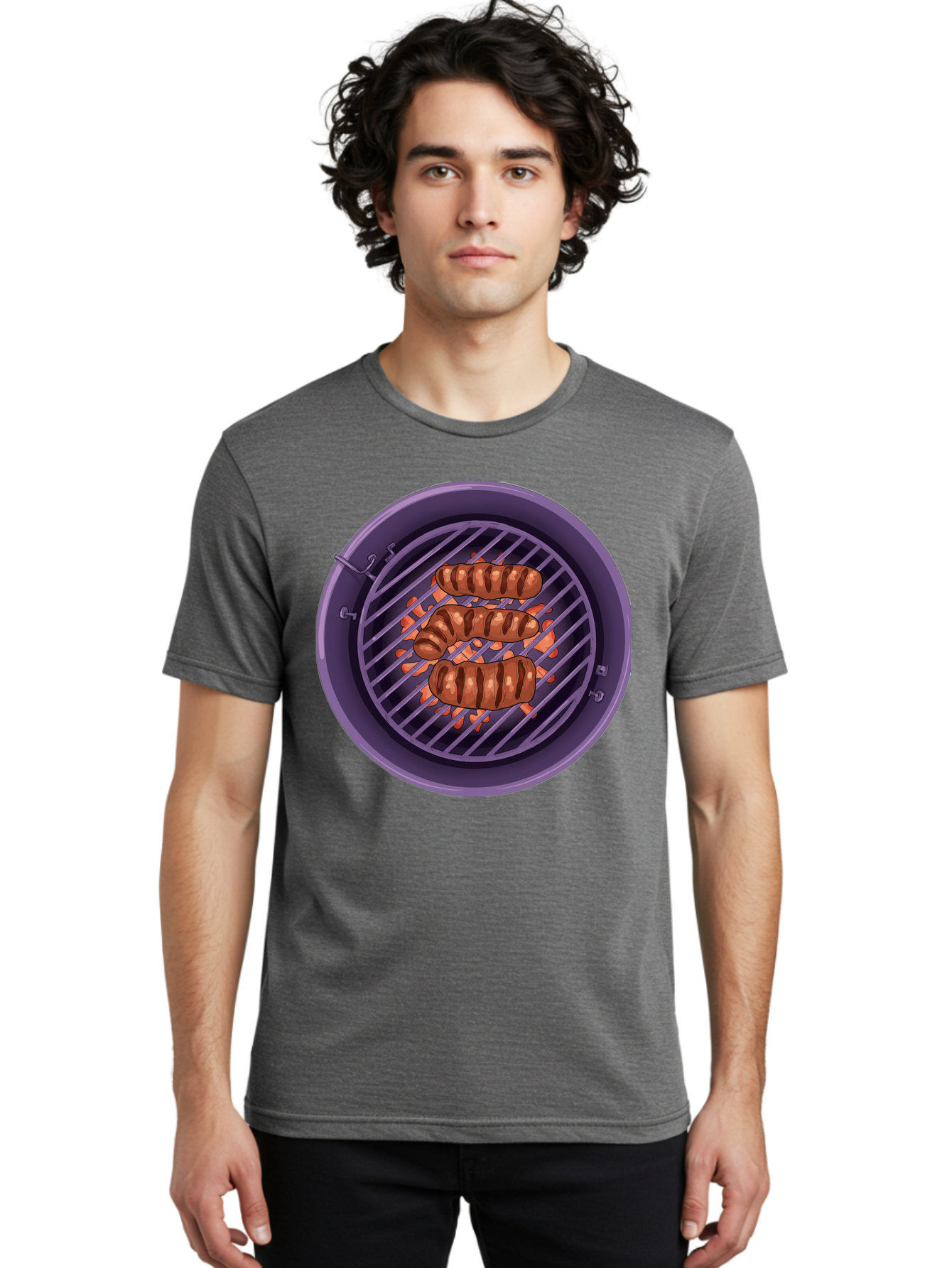 Sausages-On-Grill Men'S Graphic Tee, 100% Cotton, Comfortable Casual Summer Wear, Machine Washable, Sausages On Barbecue Grill, Grilled Sausages, Barbecue Cooking, Outdoor Cooking, Summer Food, Grilled Food, Food On Grill, Barbecue Grill Bac398 16