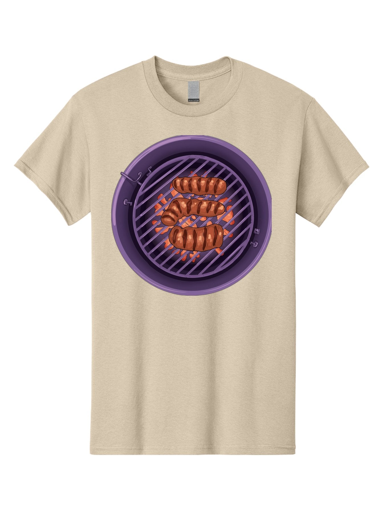 Sausages-On-Grill Men'S Graphic Tee, 100% Cotton, Comfortable Casual Summer Wear, Machine Washable, Sausages On Barbecue Grill, Grilled Sausages, Barbecue Cooking, Outdoor Cooking, Summer Food, Grilled Food, Food On Grill, Barbecue Grill Bac398 5