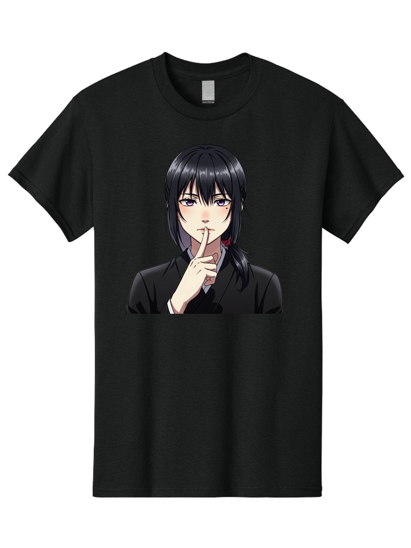 Shh-Girl Men'S Graphic Tee, 100% Cotton, Comfortable Casual Summer Wear, Machine Washable, Anime Girl, Shh Gesture, Finger To Lips, Silence Indicator, Black Hair, Business Attire, Corporate Style, Secret Keeper, Quiet Sign, Manga Character Bac401 5