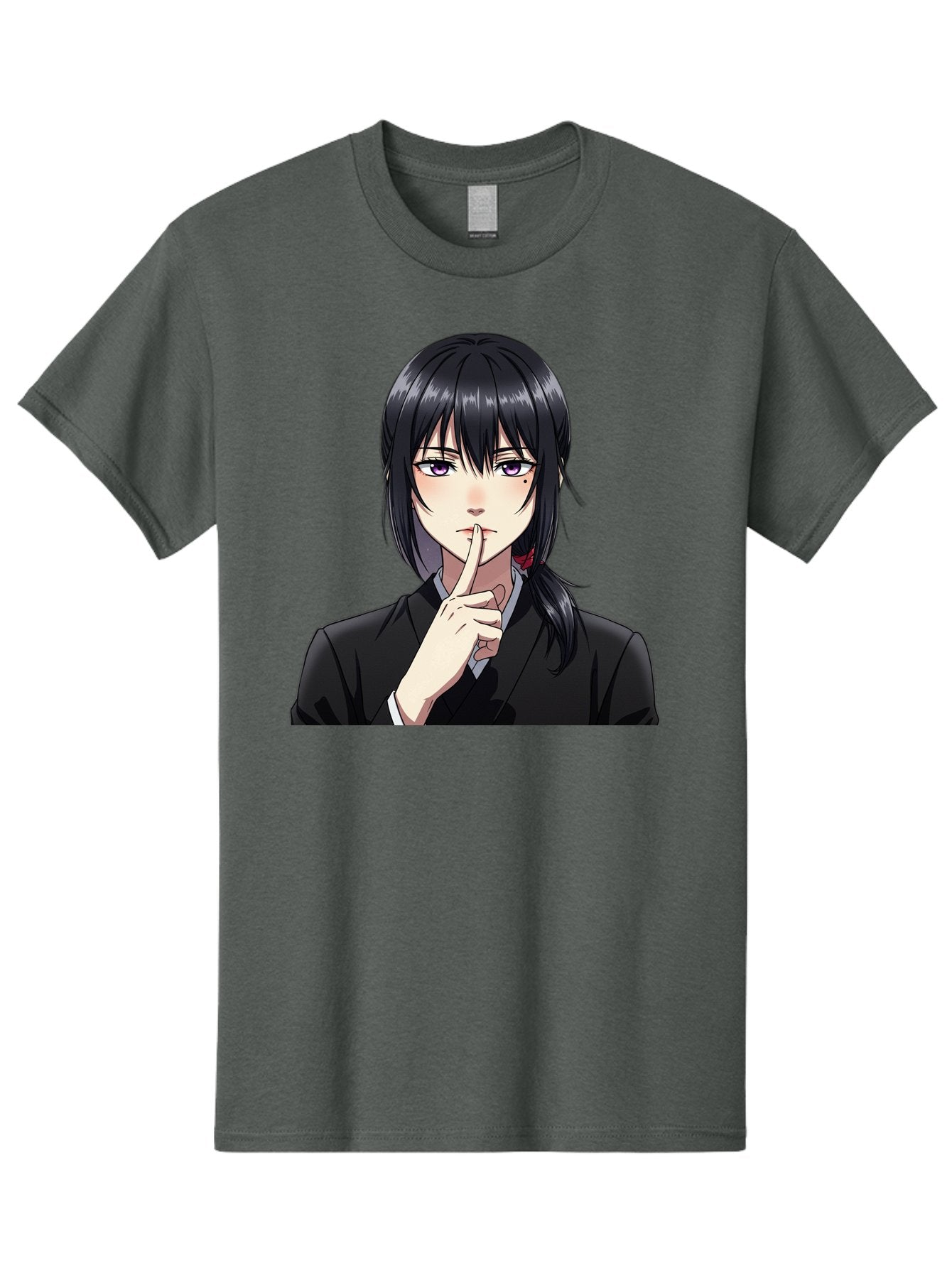 Shh-Girl Men'S Graphic Tee, 100% Cotton, Comfortable Casual Summer Wear, Machine Washable, Anime Girl, Shh Gesture, Finger To Lips, Silence Indicator, Black Hair, Business Attire, Corporate Style, Secret Keeper, Quiet Sign, Manga Character Bac401 13