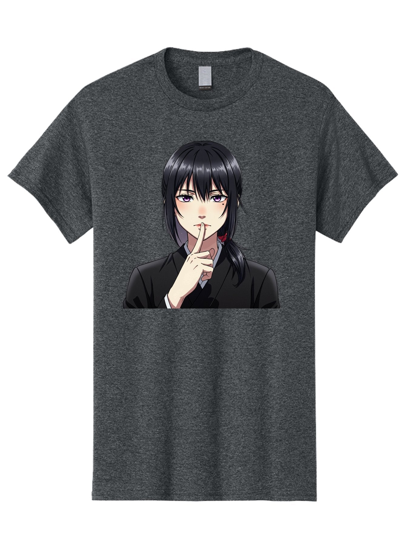 Shh-Girl Men'S Graphic Tee, 100% Cotton, Comfortable Casual Summer Wear, Machine Washable, Anime Girl, Shh Gesture, Finger To Lips, Silence Indicator, Black Hair, Business Attire, Corporate Style, Secret Keeper, Quiet Sign, Manga Character Bac401 8