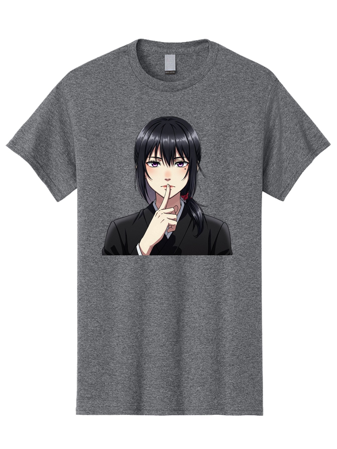 Shh-Girl Men'S Graphic Tee, 100% Cotton, Comfortable Casual Summer Wear, Machine Washable, Anime Girl, Shh Gesture, Finger To Lips, Silence Indicator, Black Hair, Business Attire, Corporate Style, Secret Keeper, Quiet Sign, Manga Character Bac401 9