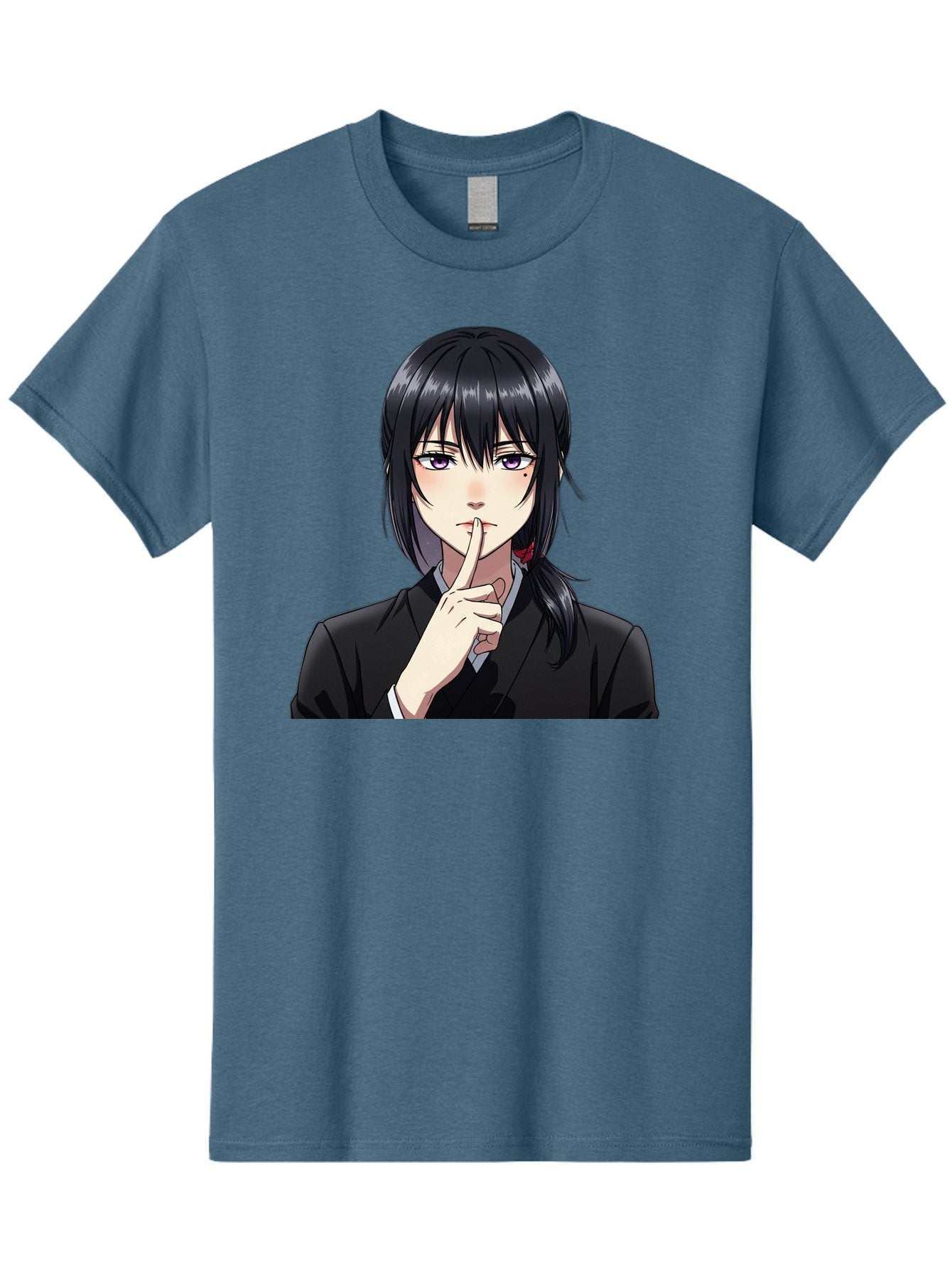 Shh-Girl Men'S Graphic Tee, 100% Cotton, Comfortable Casual Summer Wear, Machine Washable, Anime Girl, Shh Gesture, Finger To Lips, Silence Indicator, Black Hair, Business Attire, Corporate Style, Secret Keeper, Quiet Sign, Manga Character Bac401