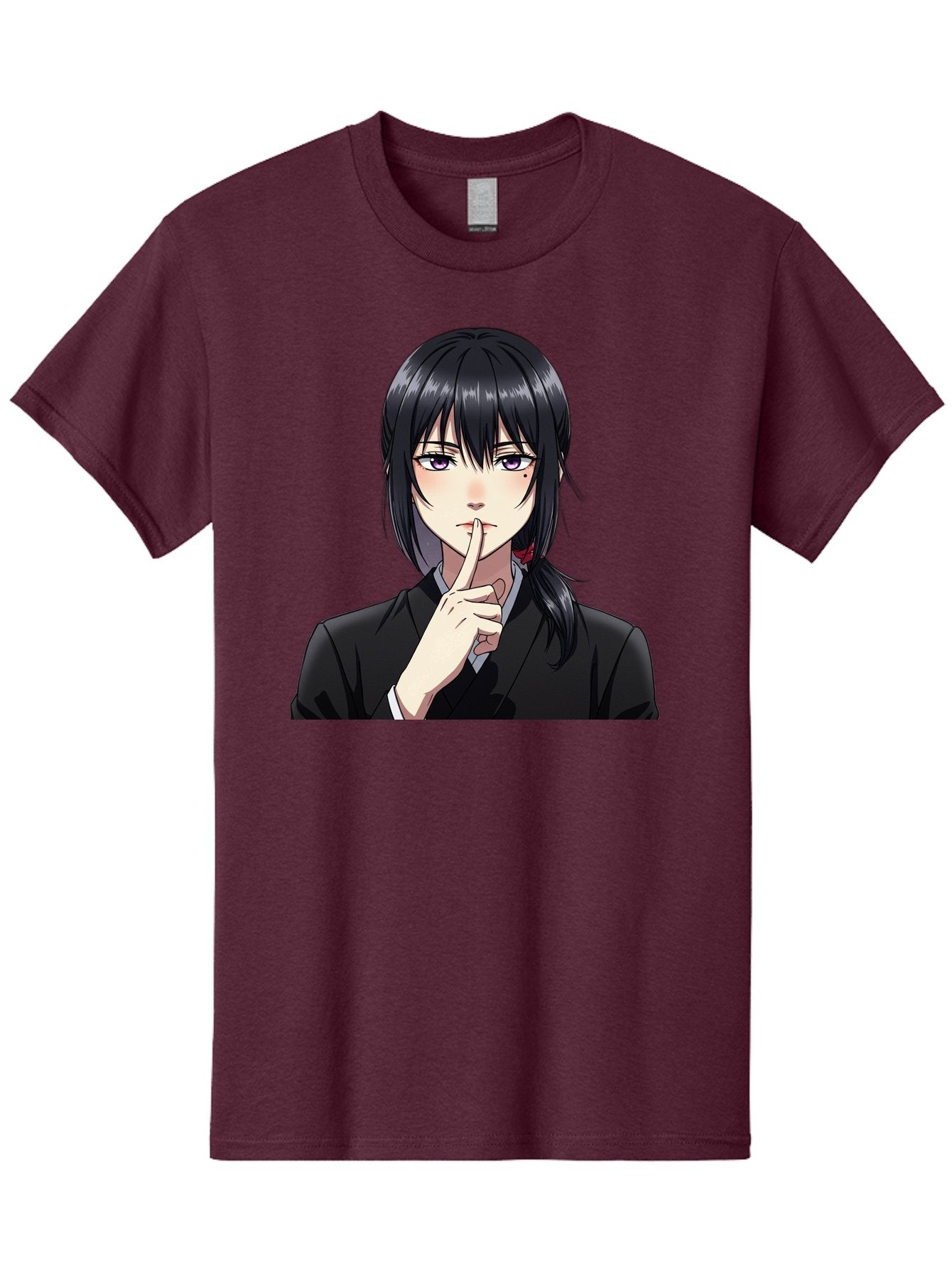 Shh-Girl Men'S Graphic Tee, 100% Cotton, Comfortable Casual Summer Wear, Machine Washable, Anime Girl, Shh Gesture, Finger To Lips, Silence Indicator, Black Hair, Business Attire, Corporate Style, Secret Keeper, Quiet Sign, Manga Character Bac401 3