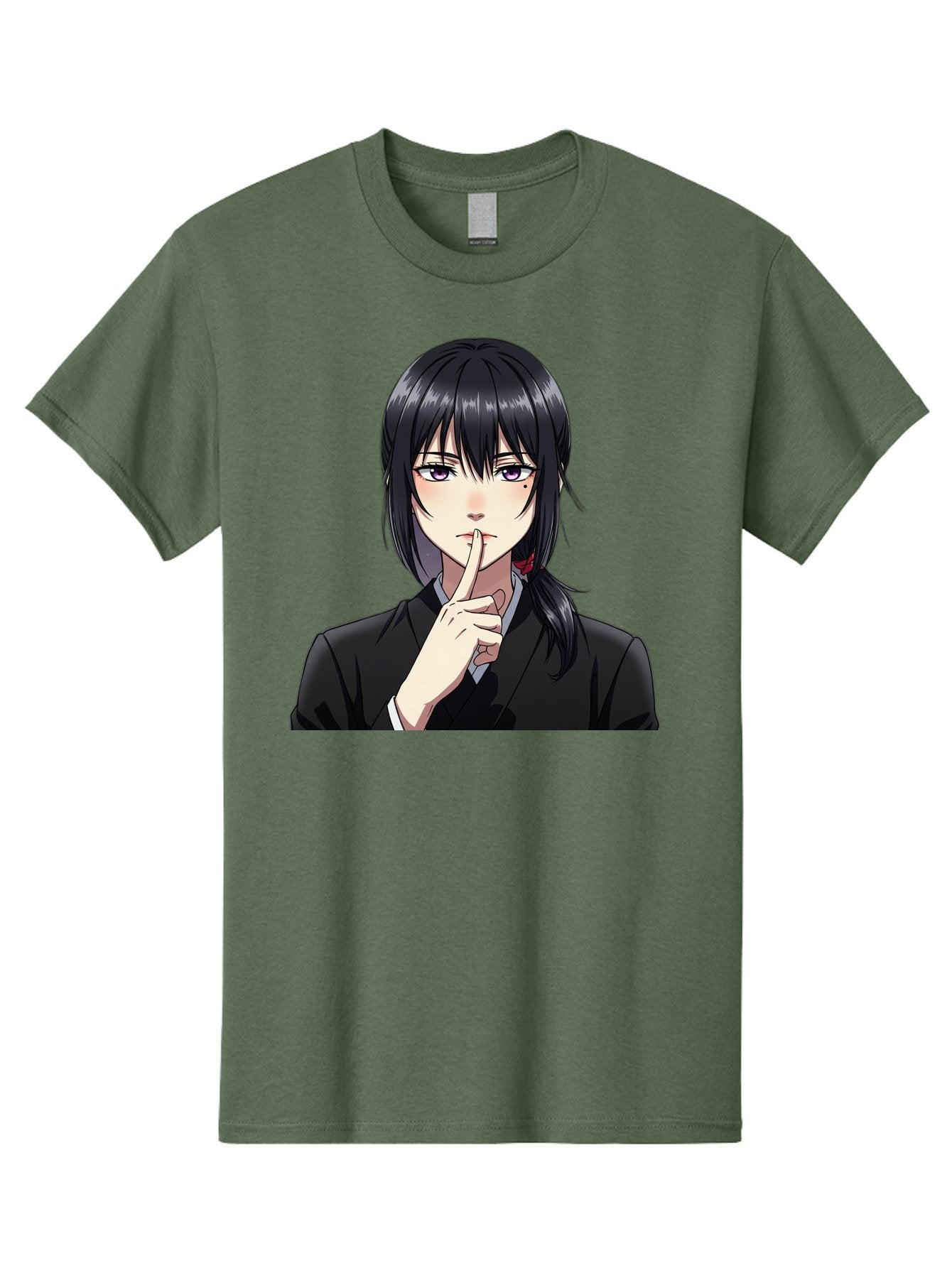 Shh-Girl Men'S Graphic Tee, 100% Cotton, Comfortable Casual Summer Wear, Machine Washable, Anime Girl, Shh Gesture, Finger To Lips, Silence Indicator, Black Hair, Business Attire, Corporate Style, Secret Keeper, Quiet Sign, Manga Character Bac401 4