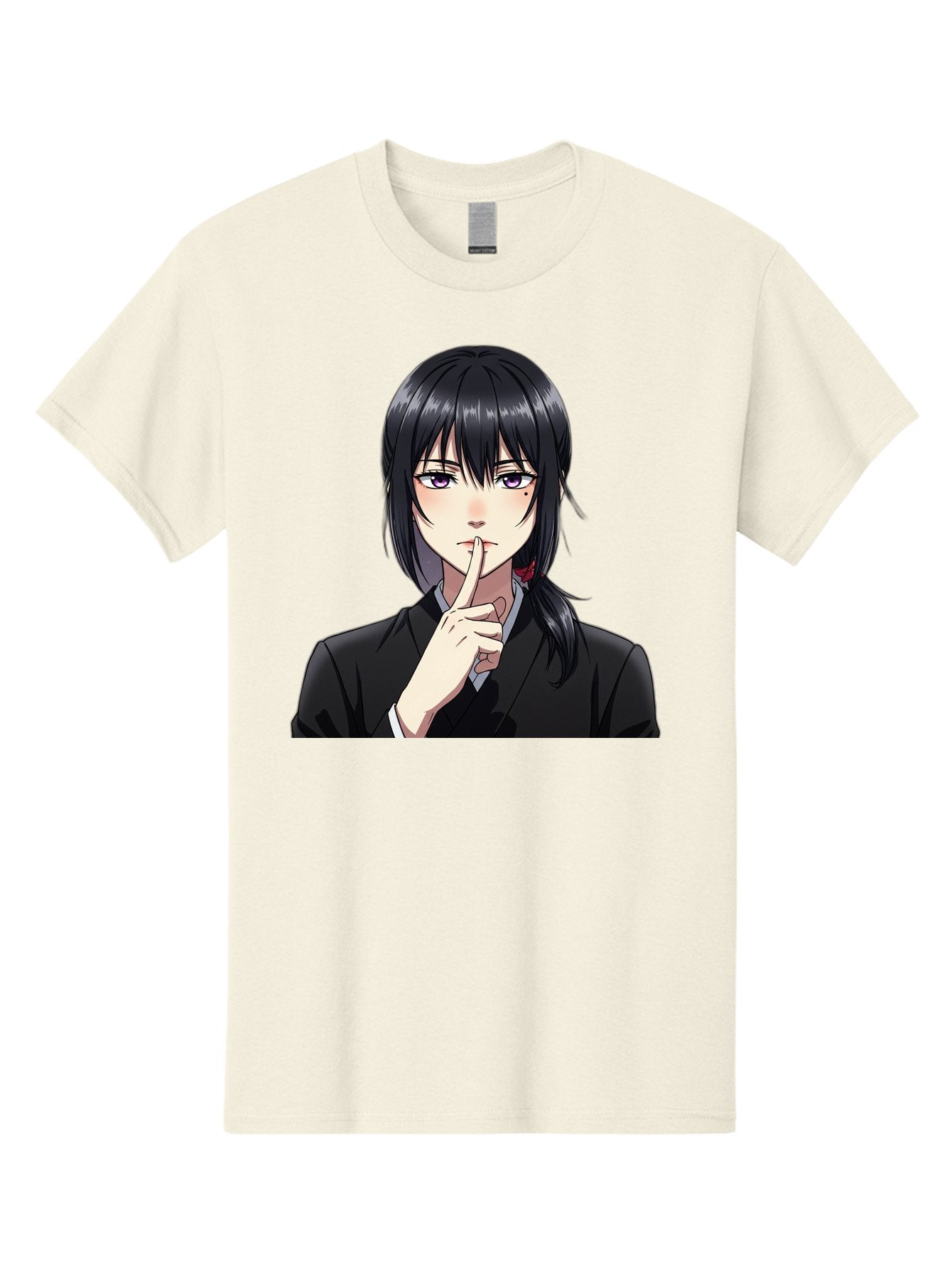 Shh-Girl Men'S Graphic Tee, 100% Cotton, Comfortable Casual Summer Wear, Machine Washable, Anime Girl, Shh Gesture, Finger To Lips, Silence Indicator, Black Hair, Business Attire, Corporate Style, Secret Keeper, Quiet Sign, Manga Character Bac401 14