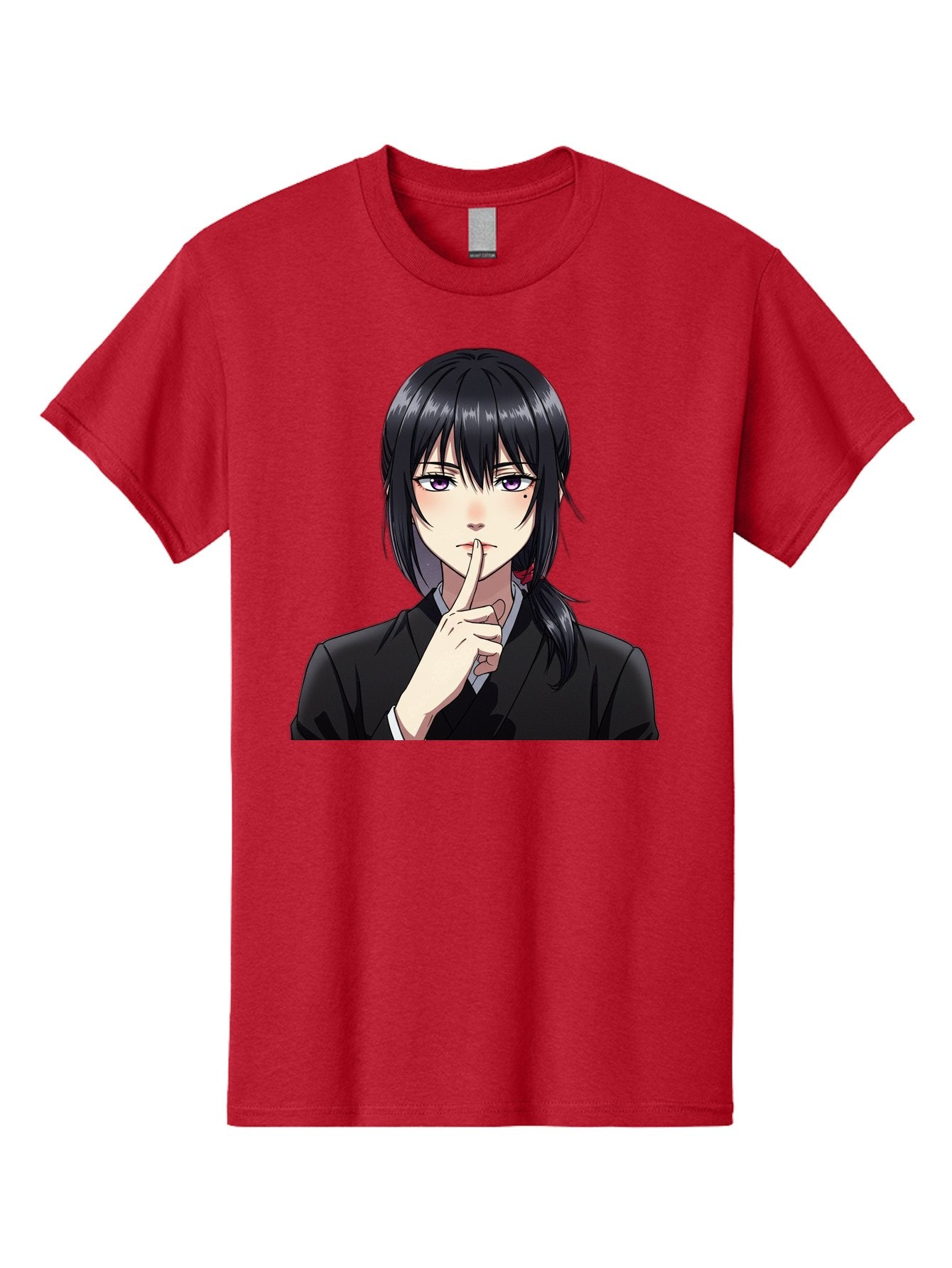 Shh-Girl Men'S Graphic Tee, 100% Cotton, Comfortable Casual Summer Wear, Machine Washable, Anime Girl, Shh Gesture, Finger To Lips, Silence Indicator, Black Hair, Business Attire, Corporate Style, Secret Keeper, Quiet Sign, Manga Character Bac401 12