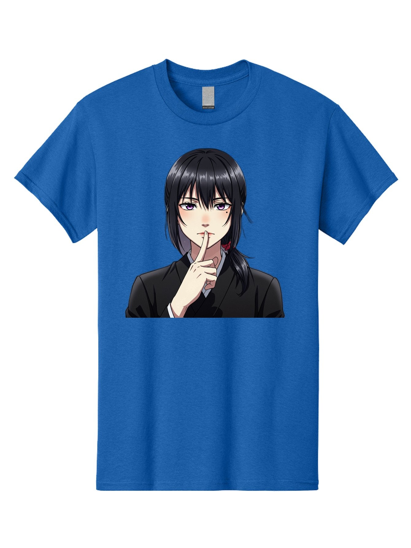Shh-Girl Men'S Graphic Tee, 100% Cotton, Comfortable Casual Summer Wear, Machine Washable, Anime Girl, Shh Gesture, Finger To Lips, Silence Indicator, Black Hair, Business Attire, Corporate Style, Secret Keeper, Quiet Sign, Manga Character Bac401