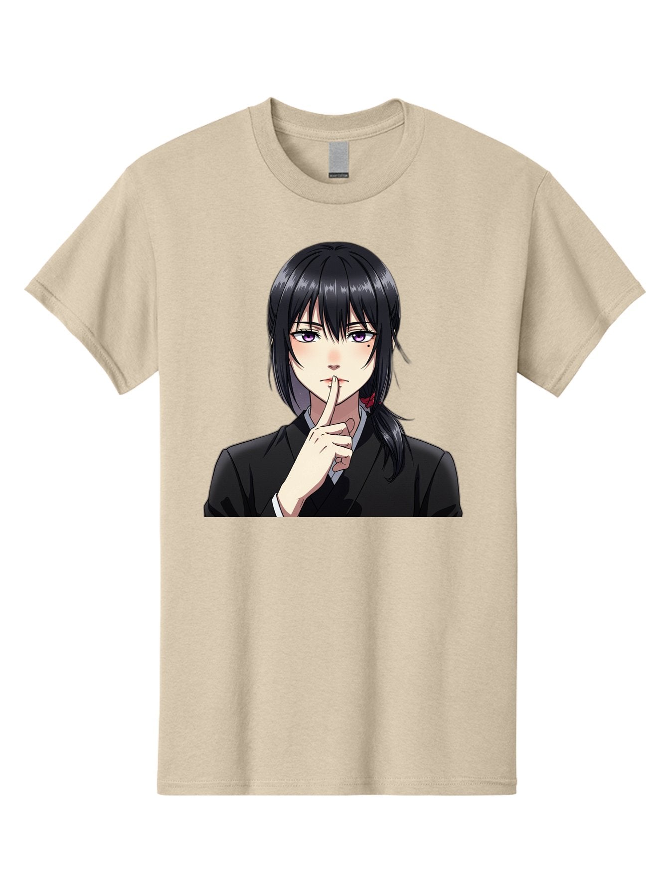 Shh-Girl Men'S Graphic Tee, 100% Cotton, Comfortable Casual Summer Wear, Machine Washable, Anime Girl, Shh Gesture, Finger To Lips, Silence Indicator, Black Hair, Business Attire, Corporate Style, Secret Keeper, Quiet Sign, Manga Character Bac401 11