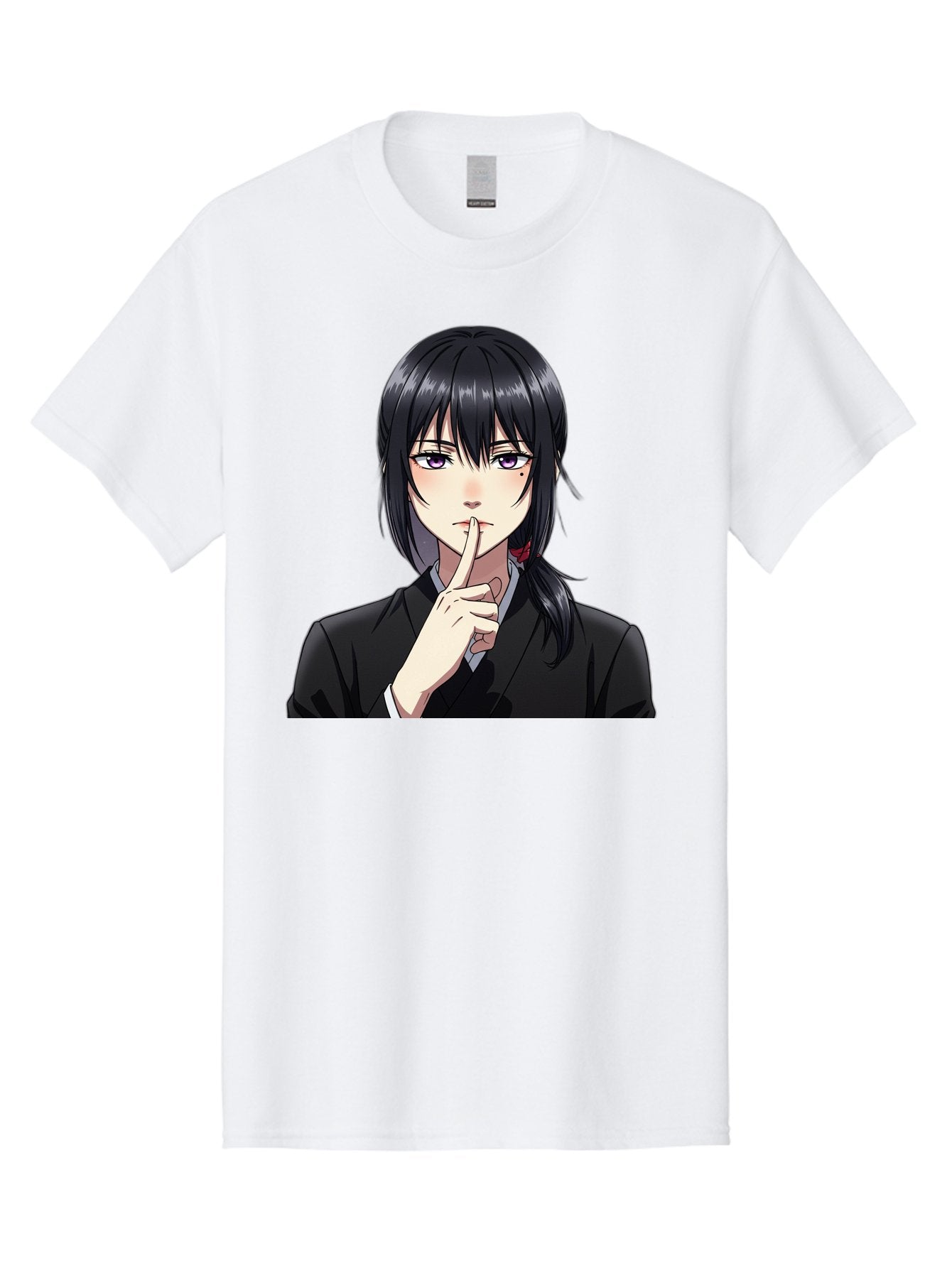 Shh-Girl Men'S Graphic Tee, 100% Cotton, Comfortable Casual Summer Wear, Machine Washable, Anime Girl, Shh Gesture, Finger To Lips, Silence Indicator, Black Hair, Business Attire, Corporate Style, Secret Keeper, Quiet Sign, Manga Character Bac401 10