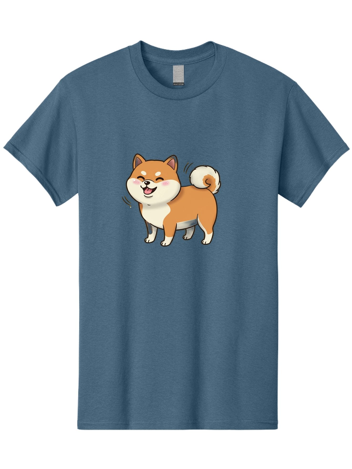 Shiba-Inu Men'S Graphic Tee, 100% Cotton, Comfortable Casual Summer Wear, Machine Washable, Shiba Inu, Cartoon Dog, Happy Dog, Playful Canine, Dog Animation, Adorable Pet, Kawaii Animal, Dog Illustration, Cute Puppy Bac402