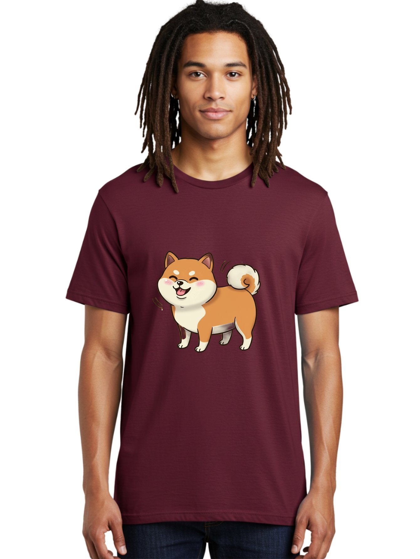 Shiba-Inu Men'S Graphic Tee, 100% Cotton, Comfortable Casual Summer Wear, Machine Washable, Shiba Inu, Cartoon Dog, Happy Dog, Playful Canine, Dog Animation, Adorable Pet, Kawaii Animal, Dog Illustration, Cute Puppy Bac402 18