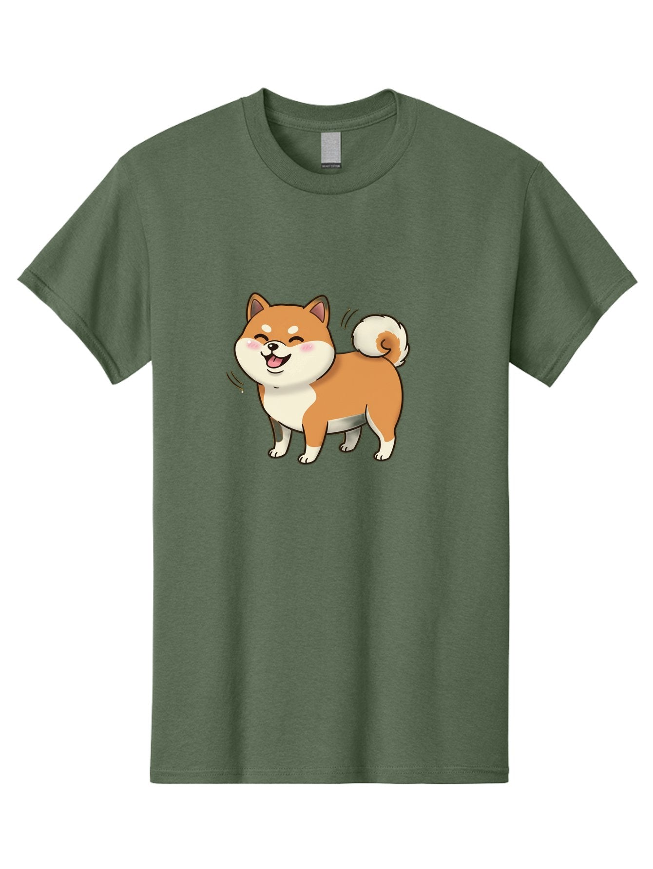 Shiba-Inu Men'S Graphic Tee, 100% Cotton, Comfortable Casual Summer Wear, Machine Washable, Shiba Inu, Cartoon Dog, Happy Dog, Playful Canine, Dog Animation, Adorable Pet, Kawaii Animal, Dog Illustration, Cute Puppy Bac402 3