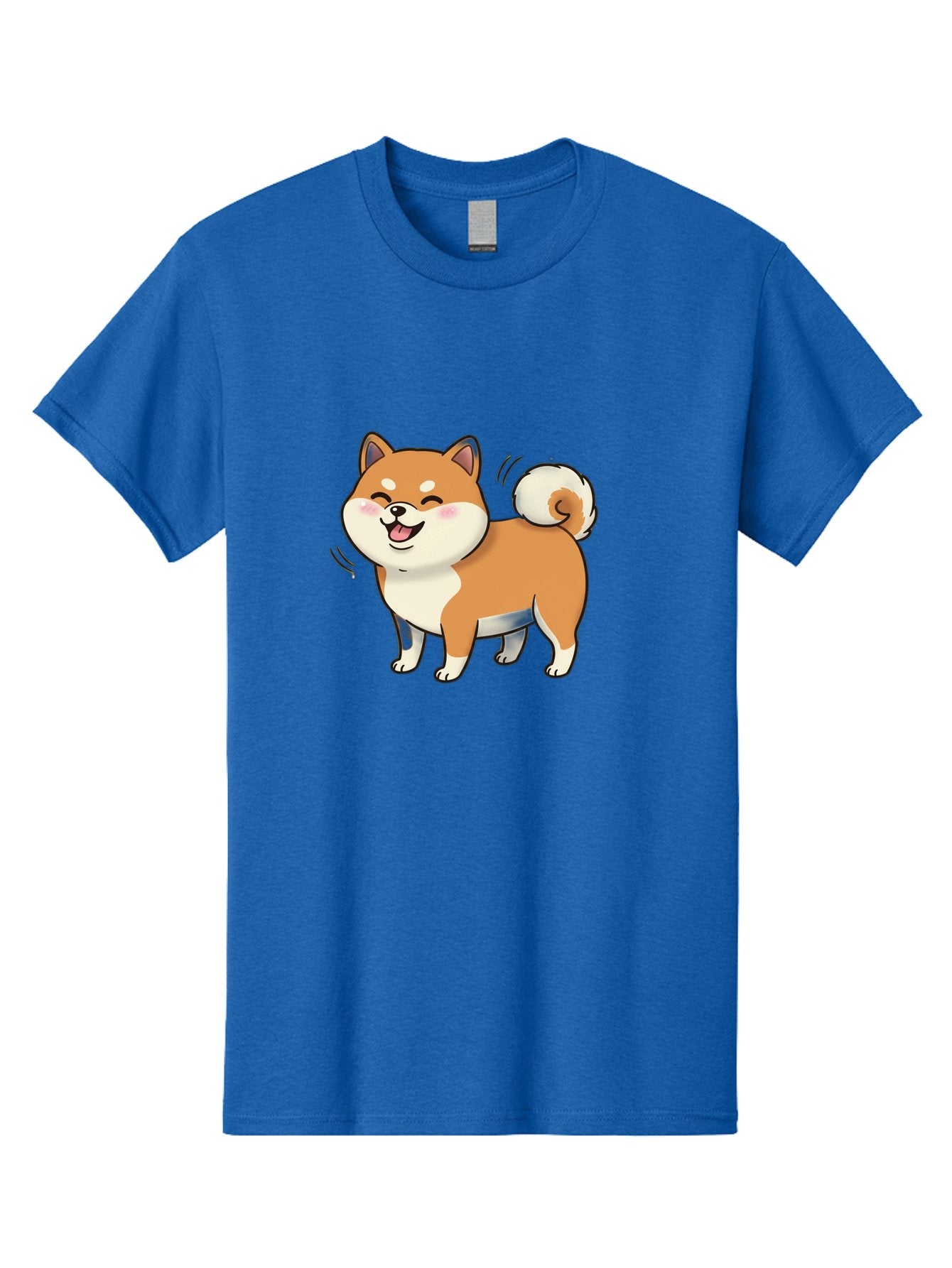 Shiba-Inu Men'S Graphic Tee, 100% Cotton, Comfortable Casual Summer Wear, Machine Washable, Shiba Inu, Cartoon Dog, Happy Dog, Playful Canine, Dog Animation, Adorable Pet, Kawaii Animal, Dog Illustration, Cute Puppy Bac402