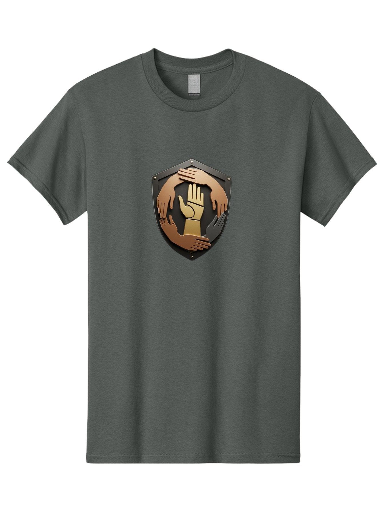 Shield-With-Hands Men'S Graphic Tee, 100% Cotton, Comfortable Casual Summer Wear, Machine Washable, Hands Together, Unity Symbol, Protection Sign, Teamwork Icon, Cooperation Emblem, Safety Shield, Hands Logo, Solidarity Symbol, Bac403