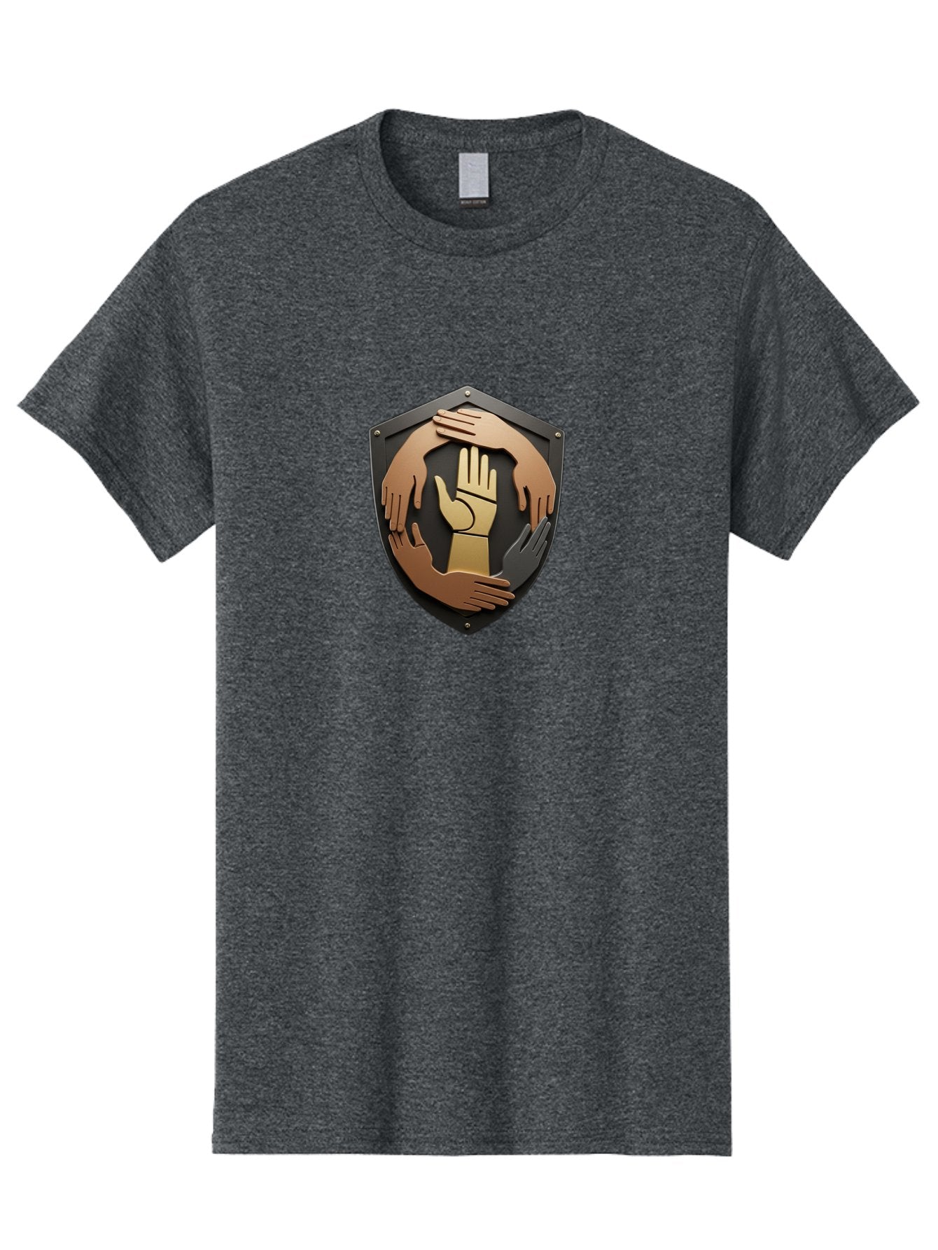 Shield-With-Hands Men'S Graphic Tee, 100% Cotton, Comfortable Casual Summer Wear, Machine Washable, Hands Together, Unity Symbol, Protection Sign, Teamwork Icon, Cooperation Emblem, Safety Shield, Hands Logo, Solidarity Symbol, Bac403