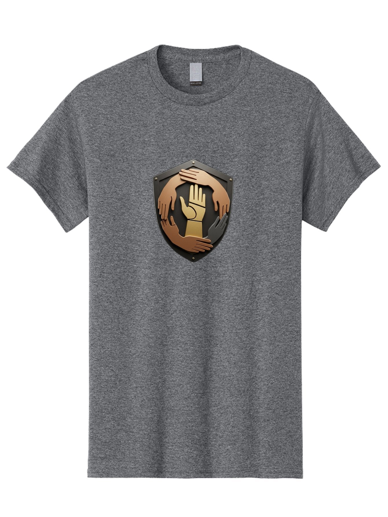 Shield-With-Hands Men'S Graphic Tee, 100% Cotton, Comfortable Casual Summer Wear, Machine Washable, Hands Together, Unity Symbol, Protection Sign, Teamwork Icon, Cooperation Emblem, Safety Shield, Hands Logo, Solidarity Symbol, Bac403 5