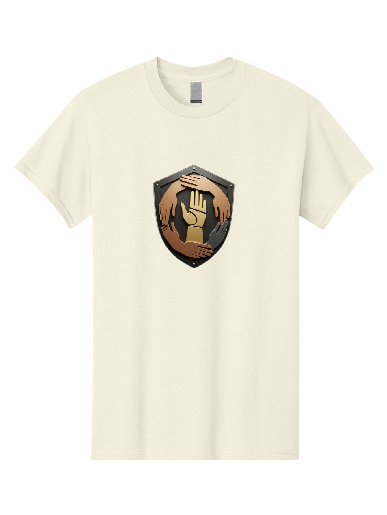 Shield-With-Hands Men'S Graphic Tee, 100% Cotton, Comfortable Casual Summer Wear, Machine Washable, Hands Together, Unity Symbol, Protection Sign, Teamwork Icon, Cooperation Emblem, Safety Shield, Hands Logo, Solidarity Symbol, Bac403 14
