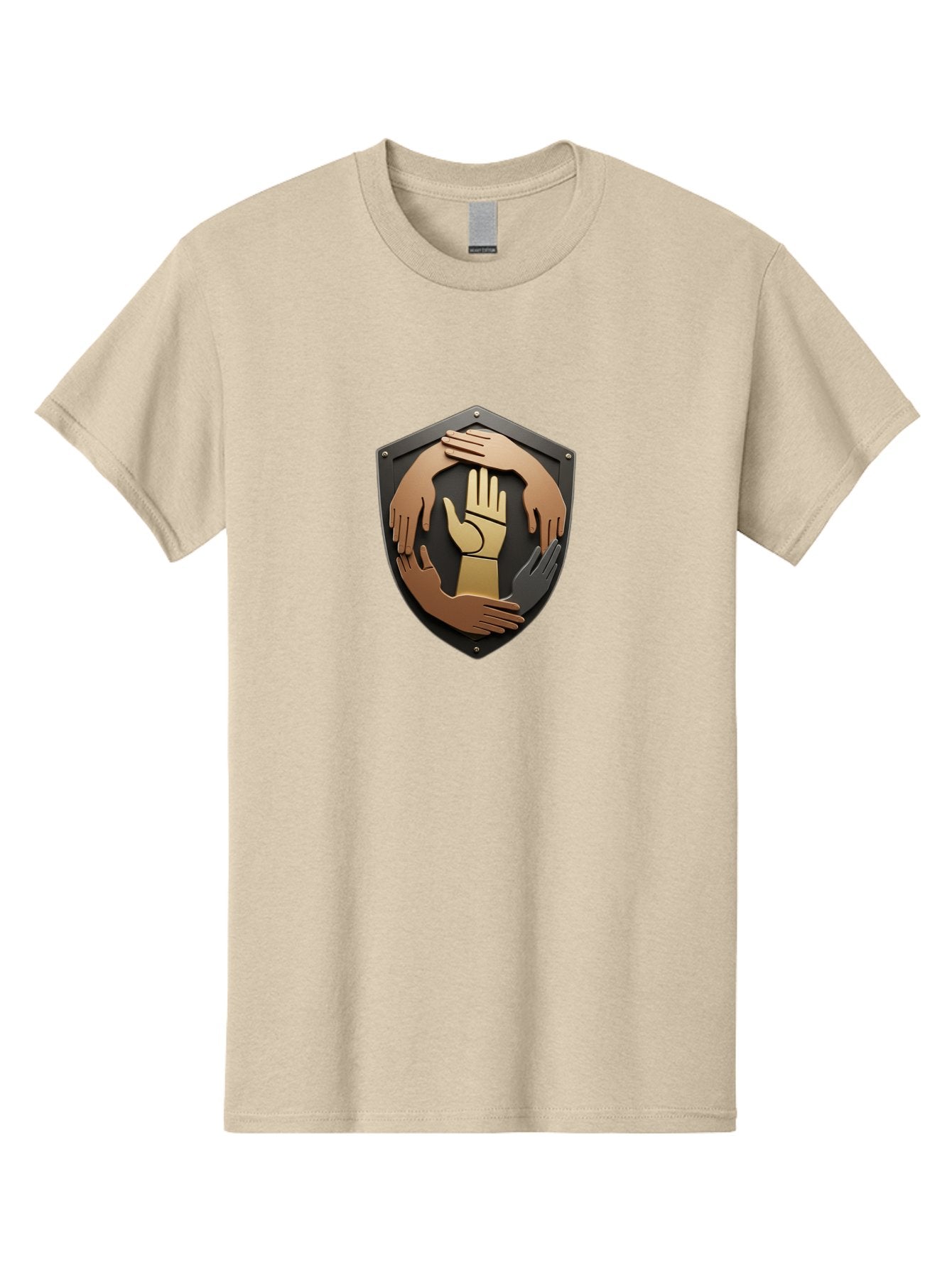 Shield-With-Hands Men'S Graphic Tee, 100% Cotton, Comfortable Casual Summer Wear, Machine Washable, Hands Together, Unity Symbol, Protection Sign, Teamwork Icon, Cooperation Emblem, Safety Shield, Hands Logo, Solidarity Symbol, Bac403 3