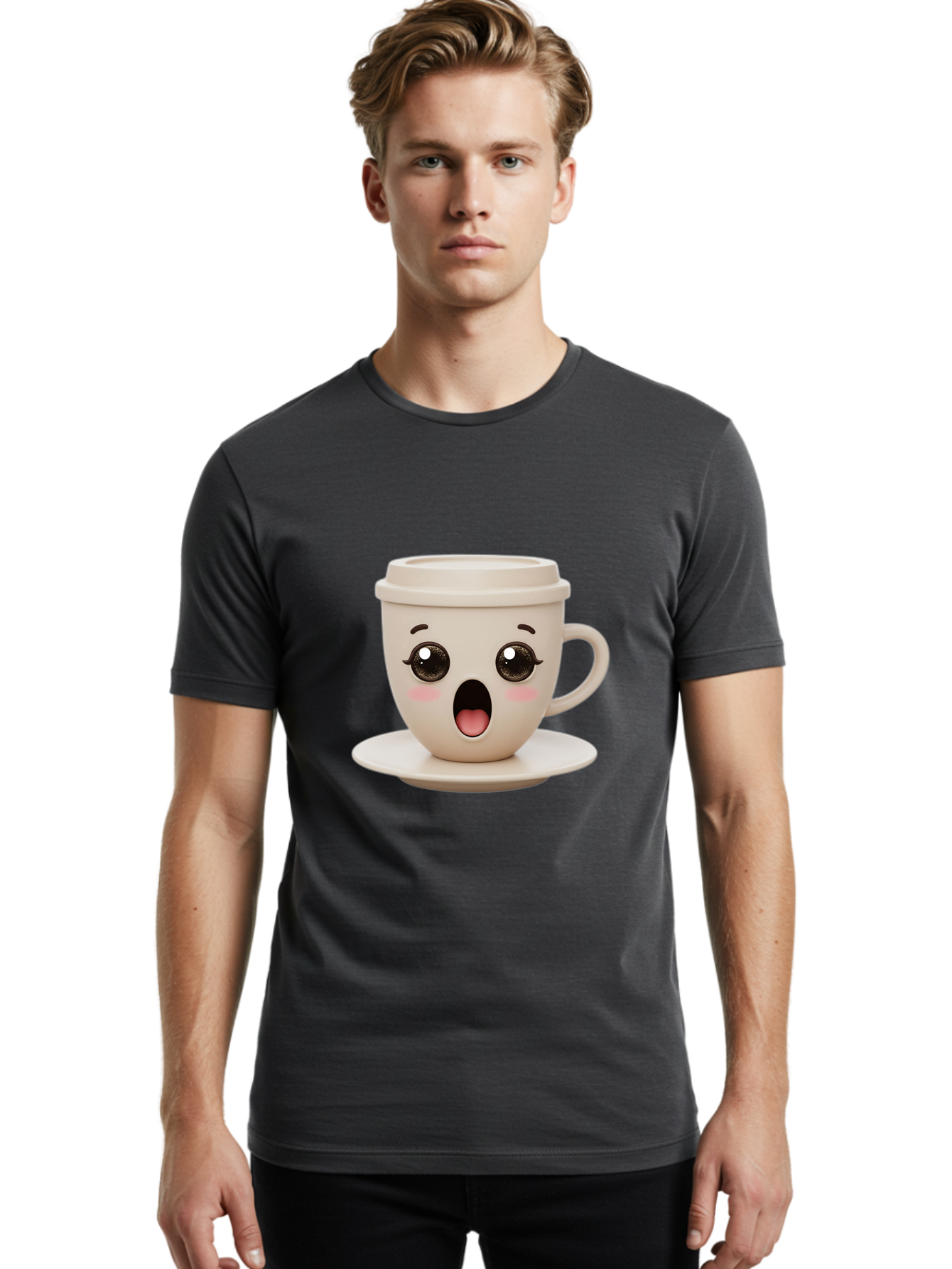 Shocked-Coffee-Cup Men'S Graphic Tee, 100% Cotton, Comfortable Casual Summer Wear, Machine Washable, Fun Coffee Cup, Surprised Expression, Coffee Break, Morning Pick-Me-Up, Kawaii Culture, Cute Face, Coffee Time, Coffee Lover Bac404 18