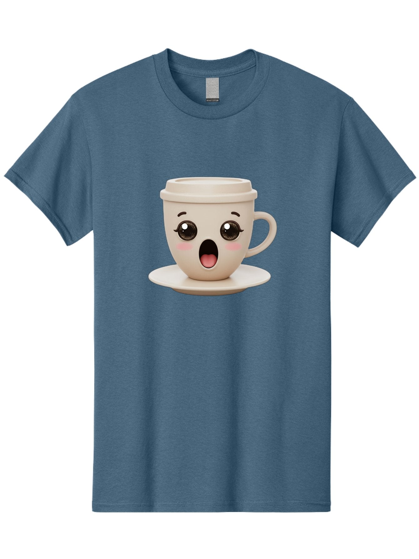 Shocked-Coffee-Cup Men'S Graphic Tee, 100% Cotton, Comfortable Casual Summer Wear, Machine Washable, Fun Coffee Cup, Surprised Expression, Coffee Break, Morning Pick-Me-Up, Kawaii Culture, Cute Face, Coffee Time, Coffee Lover Bac404 4