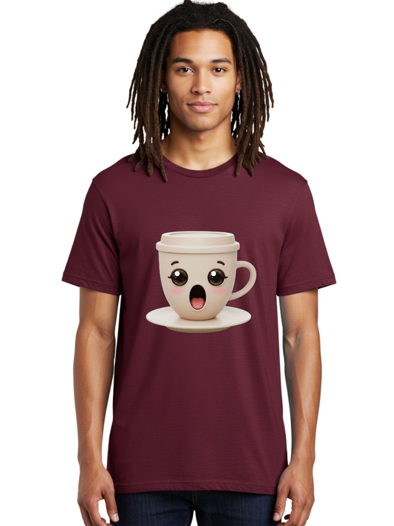 Shocked-Coffee-Cup Men'S Graphic Tee, 100% Cotton, Comfortable Casual Summer Wear, Machine Washable, Fun Coffee Cup, Surprised Expression, Coffee Break, Morning Pick-Me-Up, Kawaii Culture, Cute Face, Coffee Time, Coffee Lover Bac404 27
