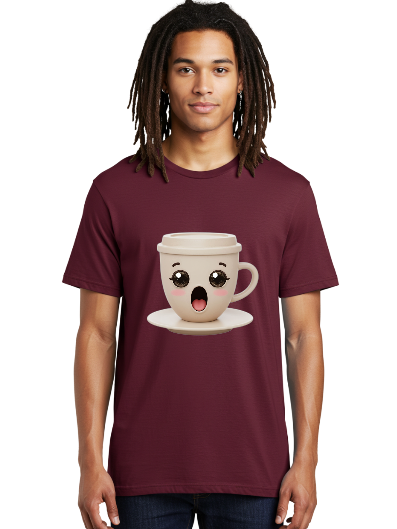 Shocked-Coffee-Cup Men'S Graphic Tee, 100% Cotton, Comfortable Casual Summer Wear, Machine Washable, Fun Coffee Cup, Surprised Expression, Coffee Break, Morning Pick-Me-Up, Kawaii Culture, Cute Face, Coffee Time, Coffee Lover Bac404 19