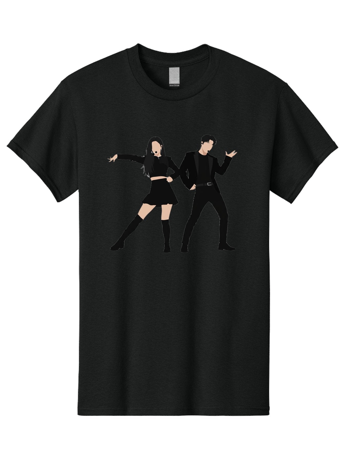 Singing-Duo Men'S Graphic Tee, 100% Cotton, Comfortable Casual Summer Wear, Machine Washable, Dancing Couple, Dynamic Pose, Black Outfit, Microphone Headsets, Lively Dance Moves, Stage Performance, Energetic Duo, Modern Dance Style, Bac405