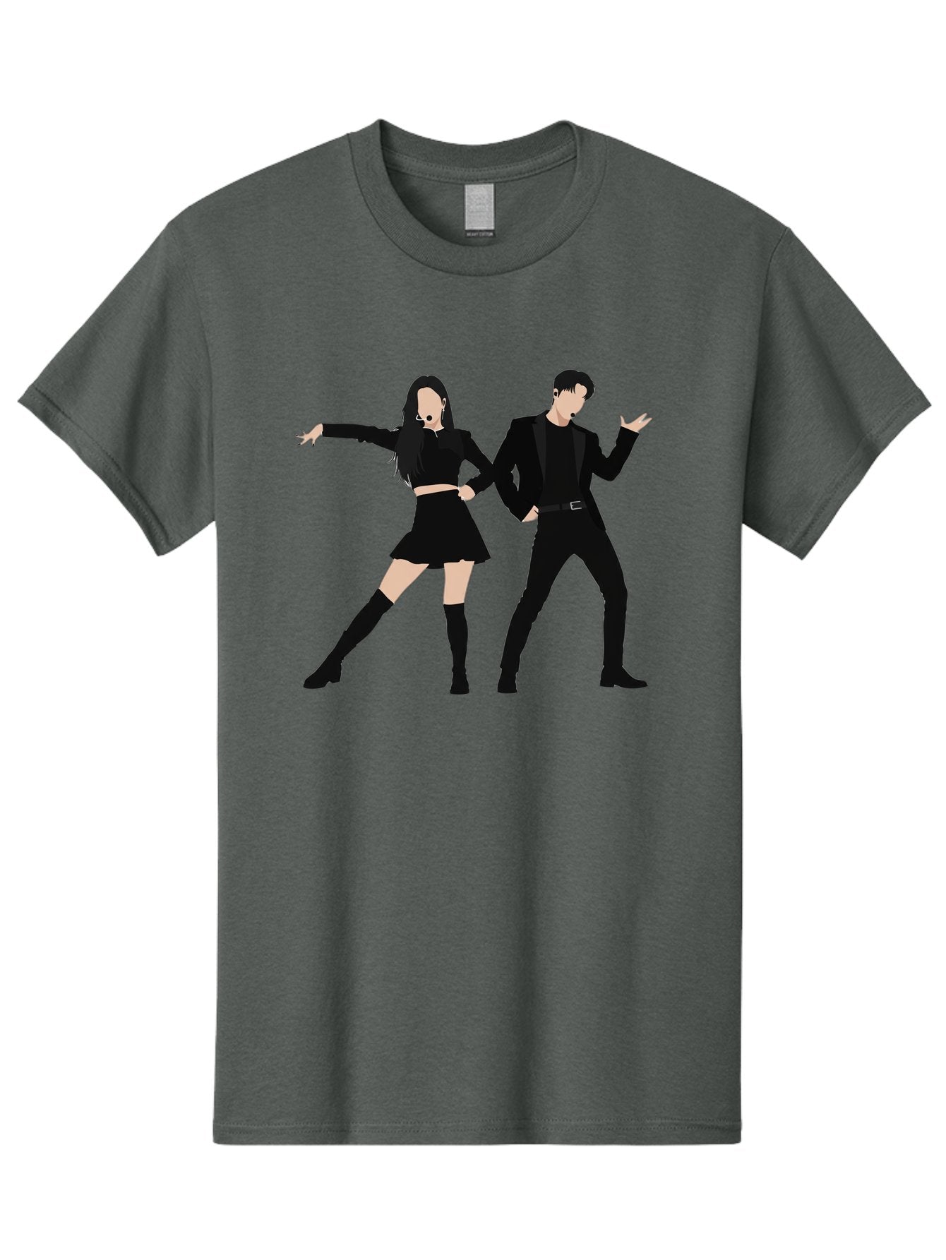 Singing-Duo Men'S Graphic Tee, 100% Cotton, Comfortable Casual Summer Wear, Machine Washable, Dancing Couple, Dynamic Pose, Black Outfit, Microphone Headsets, Lively Dance Moves, Stage Performance, Energetic Duo, Modern Dance Style, Bac405 10