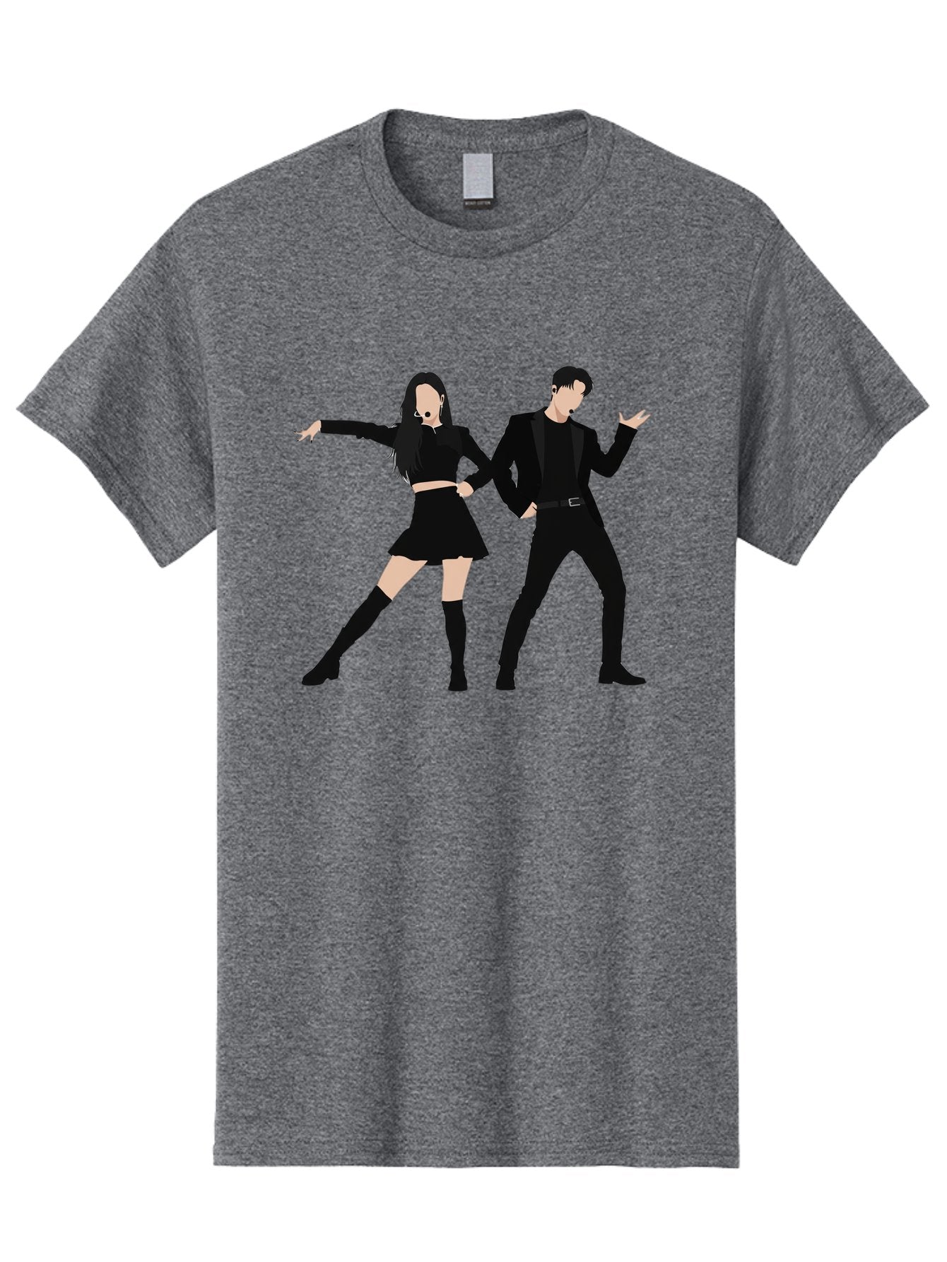 Singing-Duo Men'S Graphic Tee, 100% Cotton, Comfortable Casual Summer Wear, Machine Washable, Dancing Couple, Dynamic Pose, Black Outfit, Microphone Headsets, Lively Dance Moves, Stage Performance, Energetic Duo, Modern Dance Style, Bac405 7