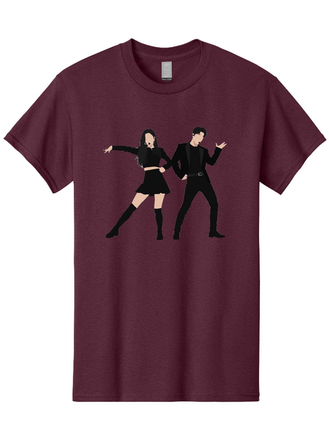 Singing-Duo Men'S Graphic Tee, 100% Cotton, Comfortable Casual Summer Wear, Machine Washable, Dancing Couple, Dynamic Pose, Black Outfit, Microphone Headsets, Lively Dance Moves, Stage Performance, Energetic Duo, Modern Dance Style, Bac405 14