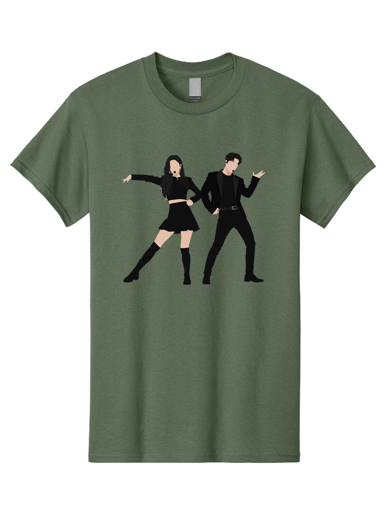 Singing-Duo Men'S Graphic Tee, 100% Cotton, Comfortable Casual Summer Wear, Machine Washable, Dancing Couple, Dynamic Pose, Black Outfit, Microphone Headsets, Lively Dance Moves, Stage Performance, Energetic Duo, Modern Dance Style, Bac405