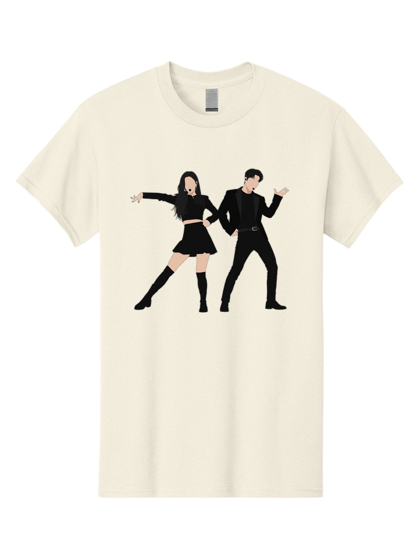 Singing-Duo Men'S Graphic Tee, 100% Cotton, Comfortable Casual Summer Wear, Machine Washable, Dancing Couple, Dynamic Pose, Black Outfit, Microphone Headsets, Lively Dance Moves, Stage Performance, Energetic Duo, Modern Dance Style, Bac405 6