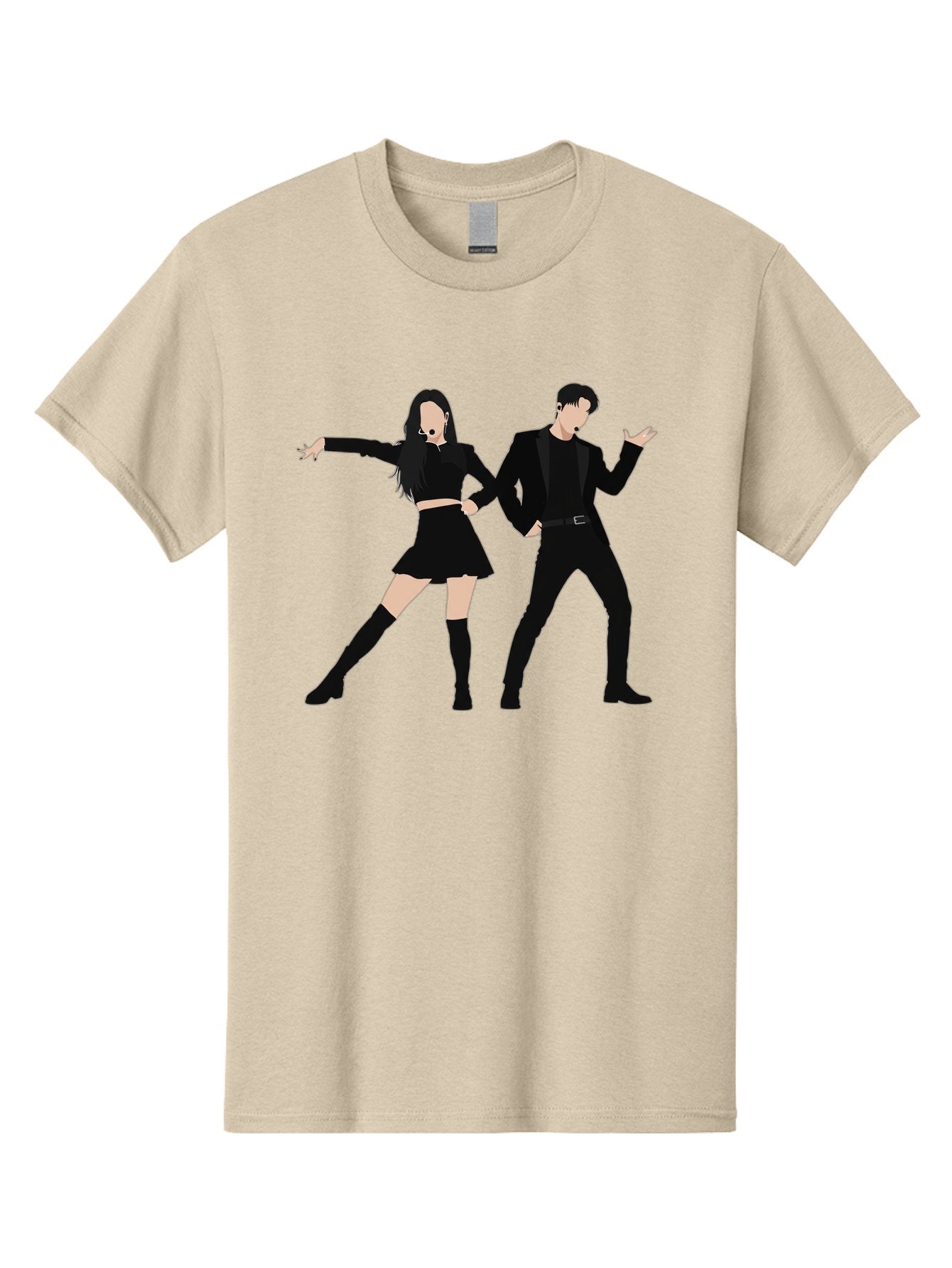 Singing-Duo Men'S Graphic Tee, 100% Cotton, Comfortable Casual Summer Wear, Machine Washable, Dancing Couple, Dynamic Pose, Black Outfit, Microphone Headsets, Lively Dance Moves, Stage Performance, Energetic Duo, Modern Dance Style, Bac405 4