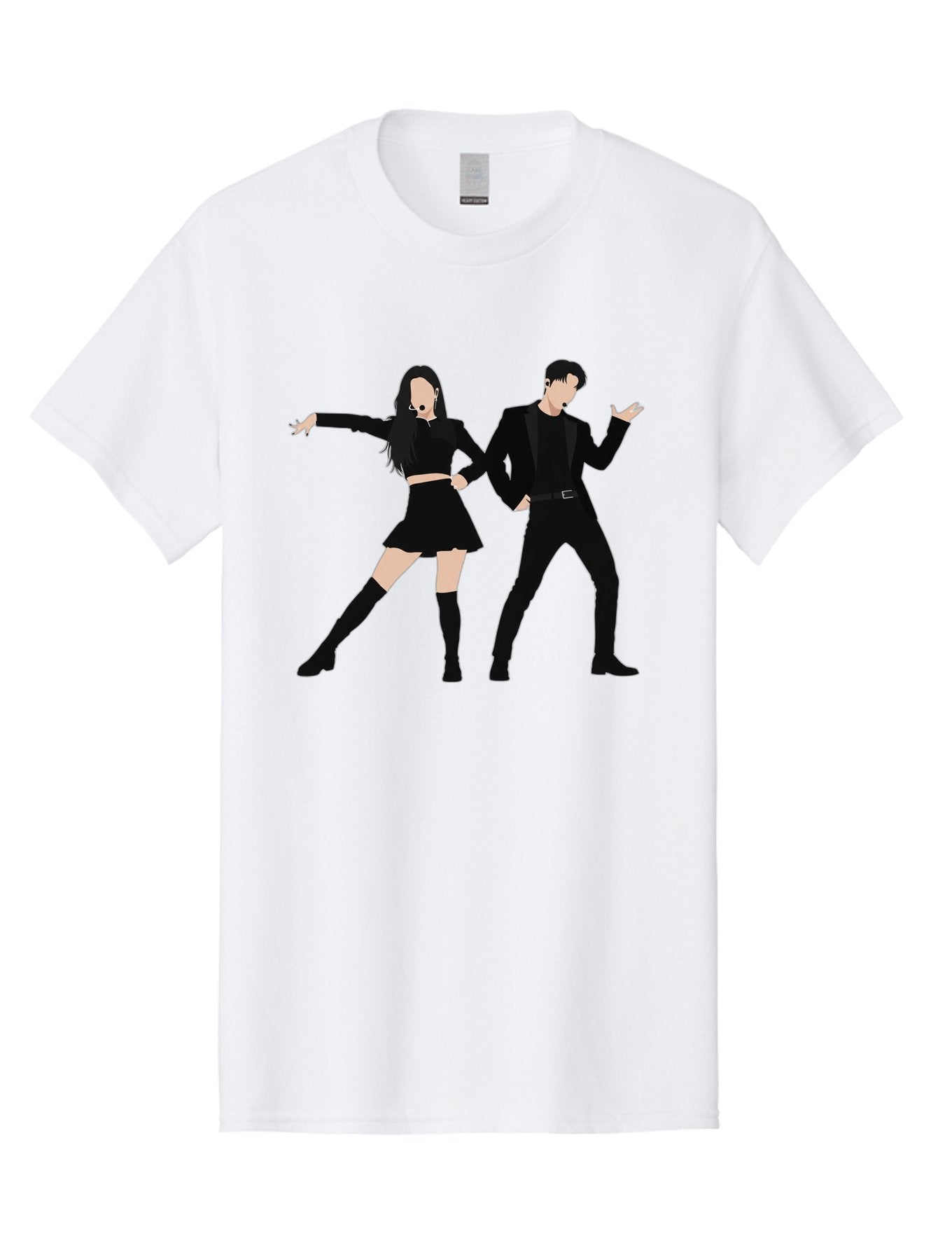 Singing-Duo Men'S Graphic Tee, 100% Cotton, Comfortable Casual Summer Wear, Machine Washable, Dancing Couple, Dynamic Pose, Black Outfit, Microphone Headsets, Lively Dance Moves, Stage Performance, Energetic Duo, Modern Dance Style, Bac405 5