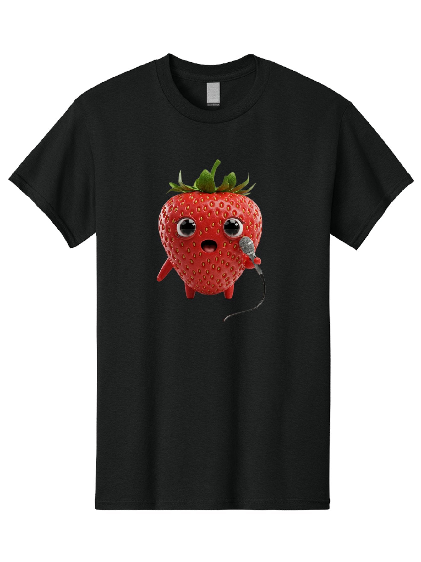 Singing-Strawberry Men'S Graphic Tee, 100% Cotton, Comfortable Casual Summer Wear, Machine Washable, Cartoon Strawberry, Anthropomorphic Fruit, Singing Strawberry, Microphone, Funny Character, Comedy, Humor, Entertaining, Animated Bac406 6