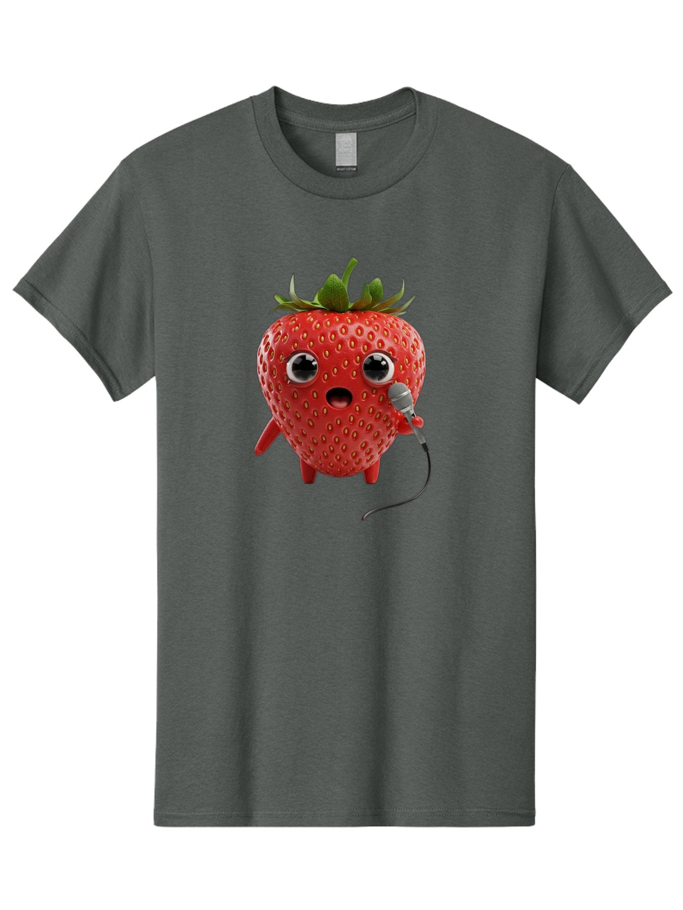 Singing-Strawberry Men'S Graphic Tee, 100% Cotton, Comfortable Casual Summer Wear, Machine Washable, Cartoon Strawberry, Anthropomorphic Fruit, Singing Strawberry, Microphone, Funny Character, Comedy, Humor, Entertaining, Animated Bac406 12